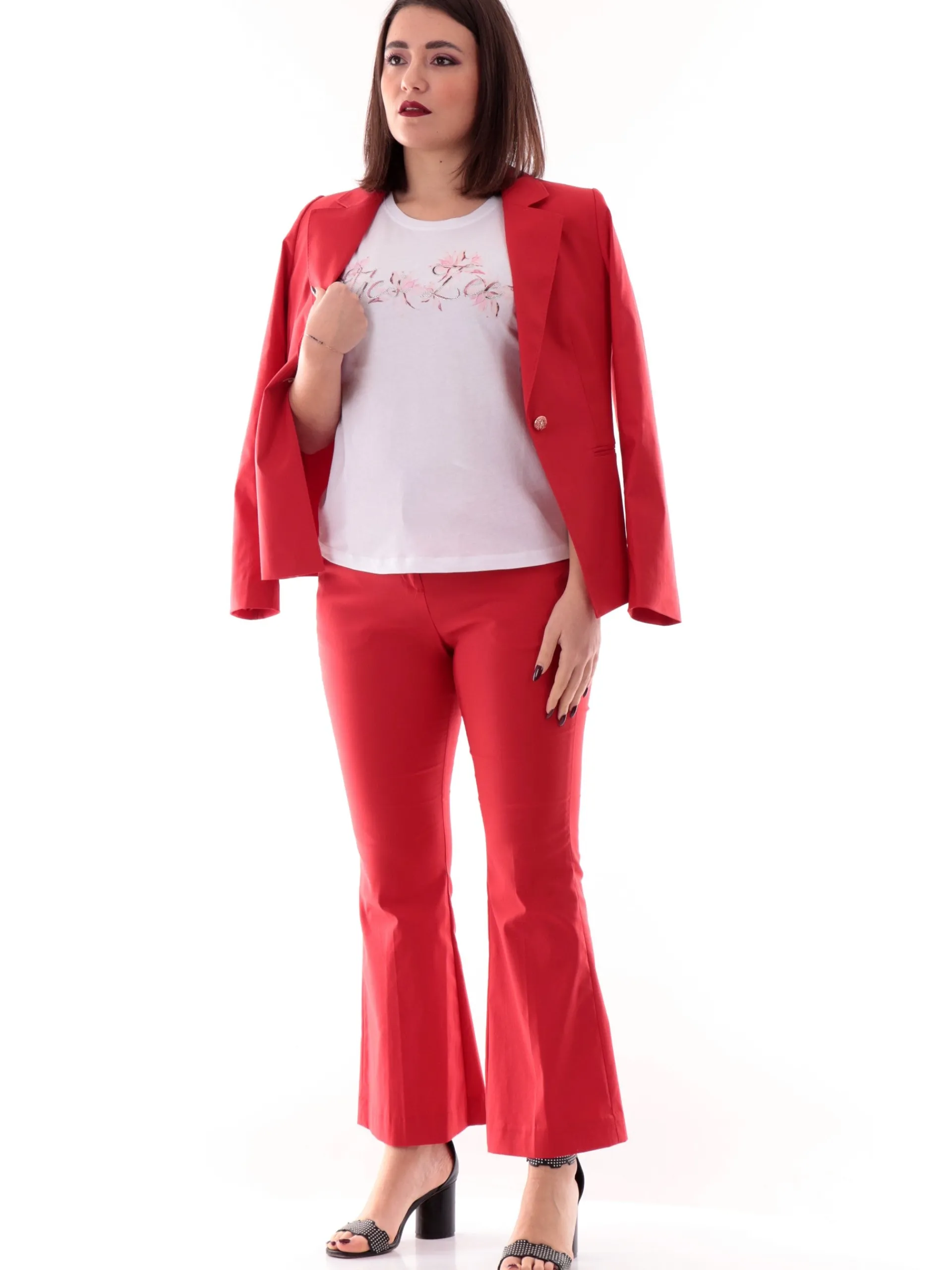 YES ZEE T-Shirt*Maglia bianca vestibilità morbida da donna logo fiori strass T212S100
