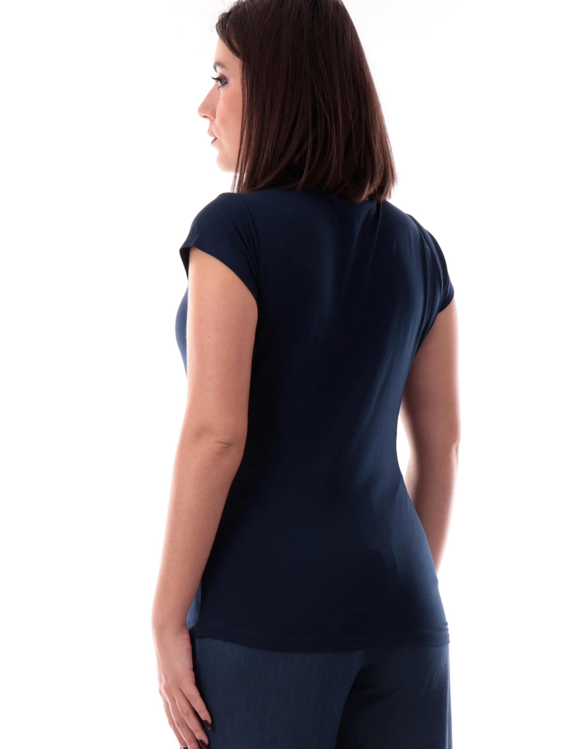 YES ZEE T-Shirt*Maglia blu girocollo da donna logo strass T257S701