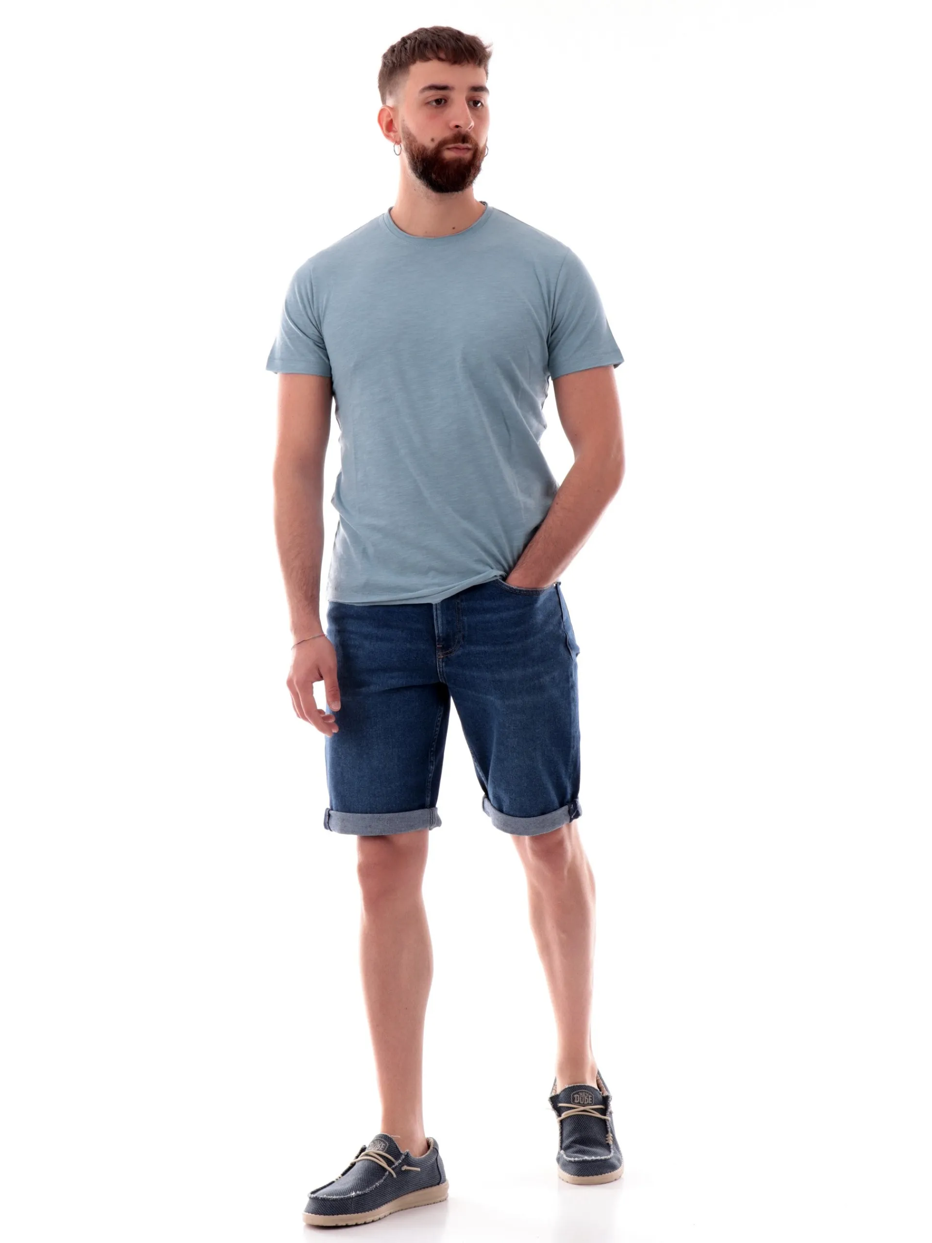 YES ZEE T-Shirt*Maglia celeste girocollo da uomo maniche corte T722TL00