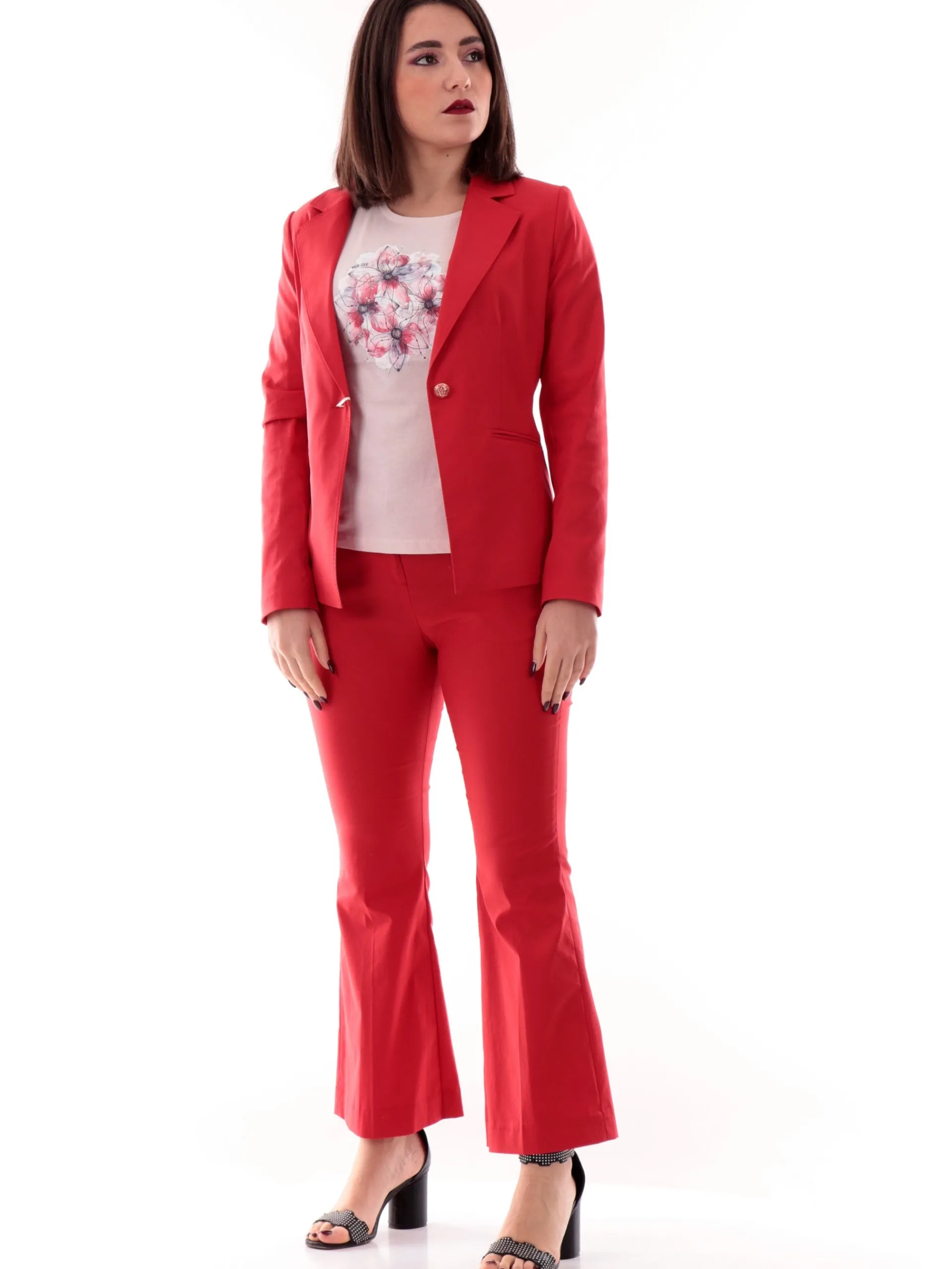 YES ZEE T-Shirt*Maglia girocollo rosa da donna stampa fiori con strass T257SG00