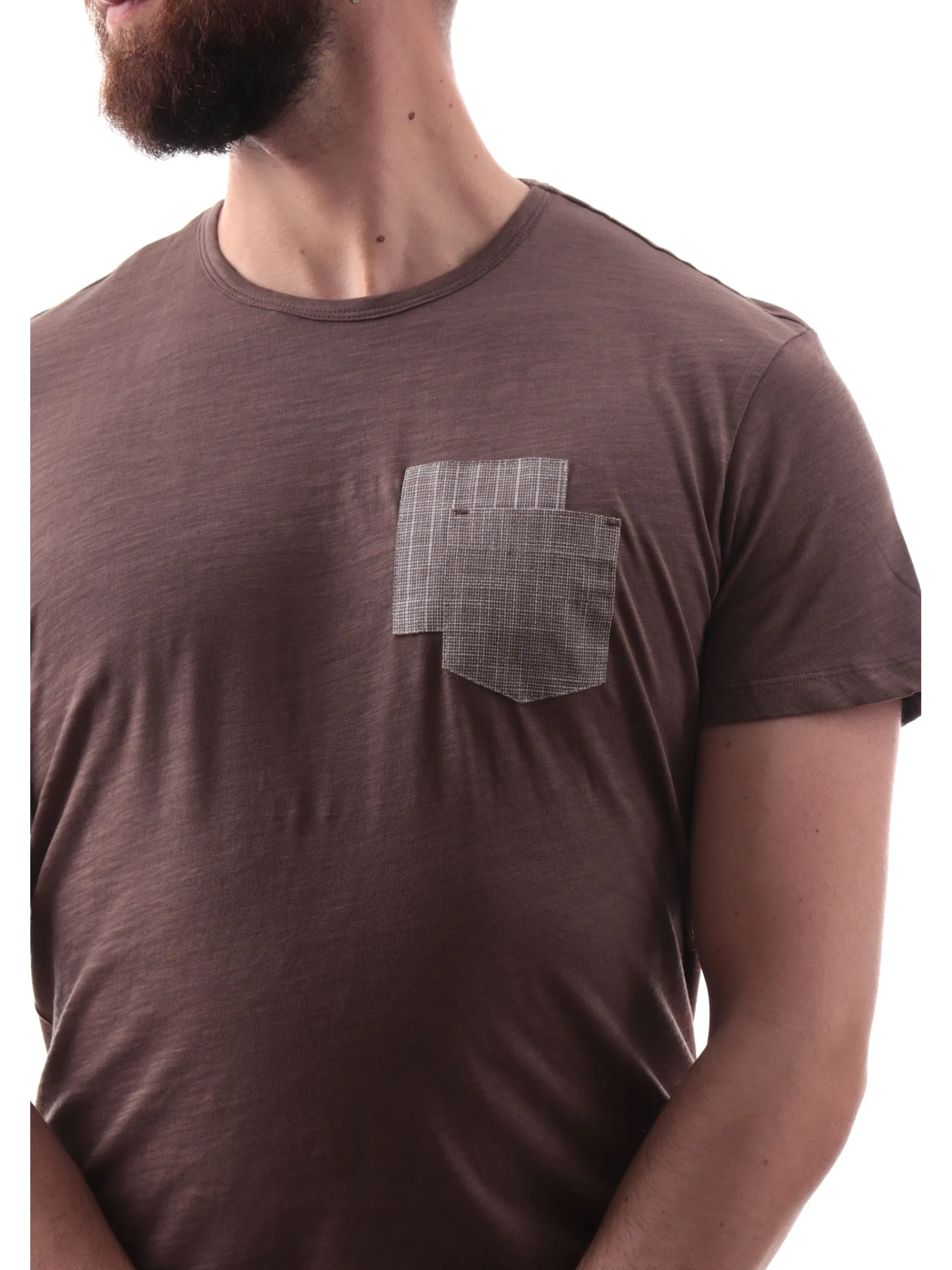 YES ZEE T-Shirt*Maglia marrone girocollo da uomo con taschino T736S500