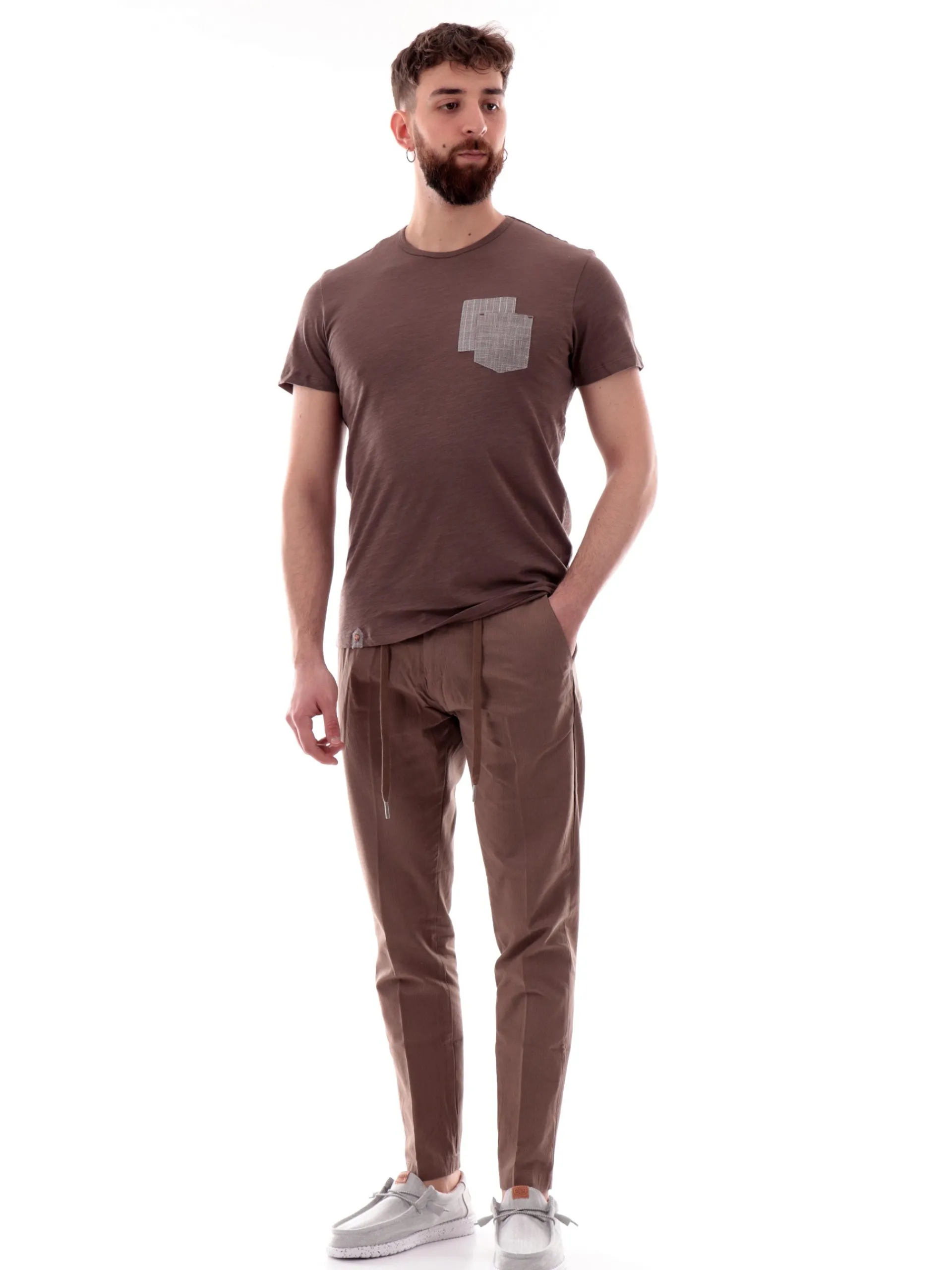 YES ZEE T-Shirt*Maglia marrone girocollo da uomo con taschino T736S500