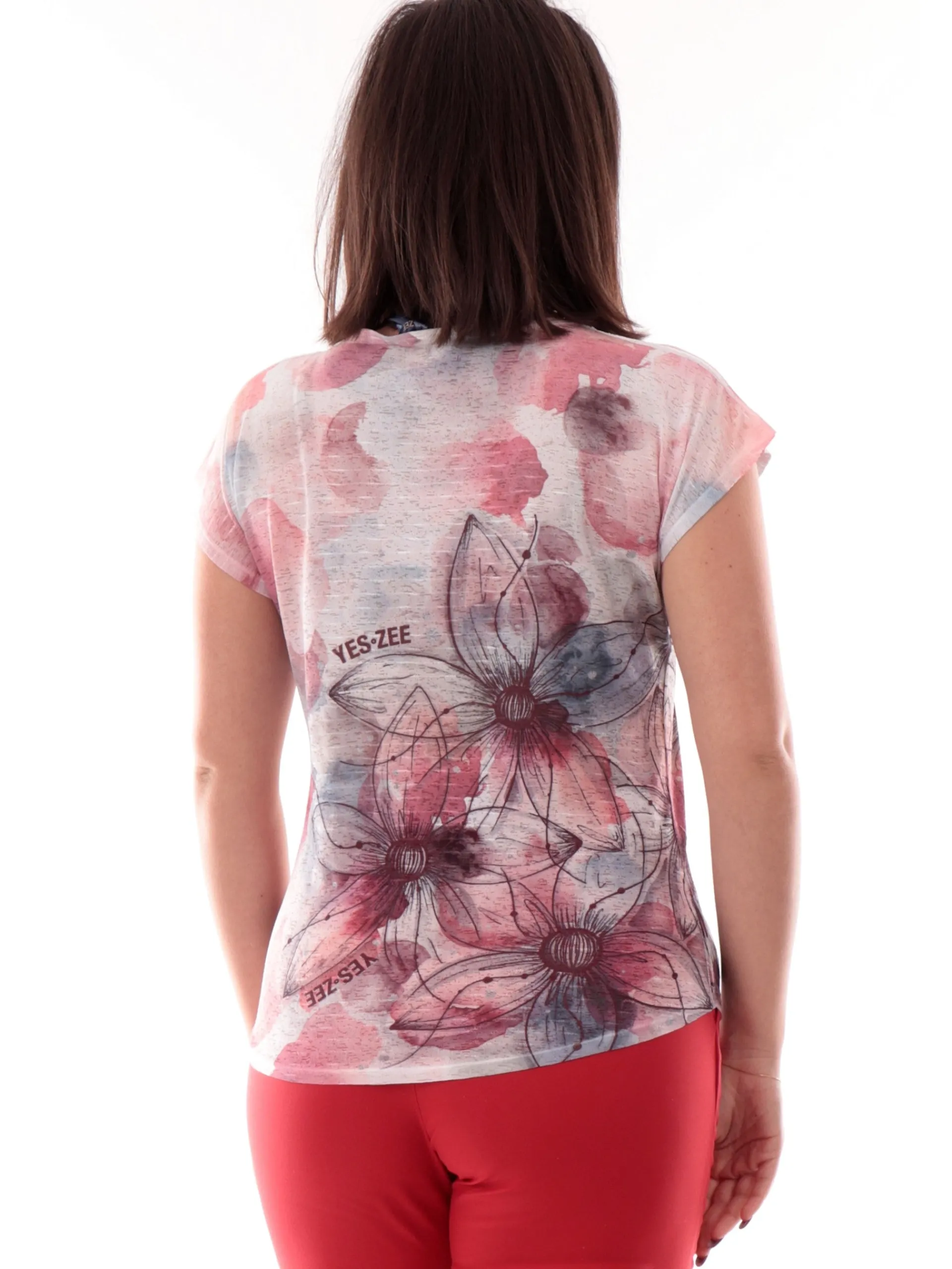 YES ZEE T-Shirt*Maglia rosa da donna stampa fiori T243Y302