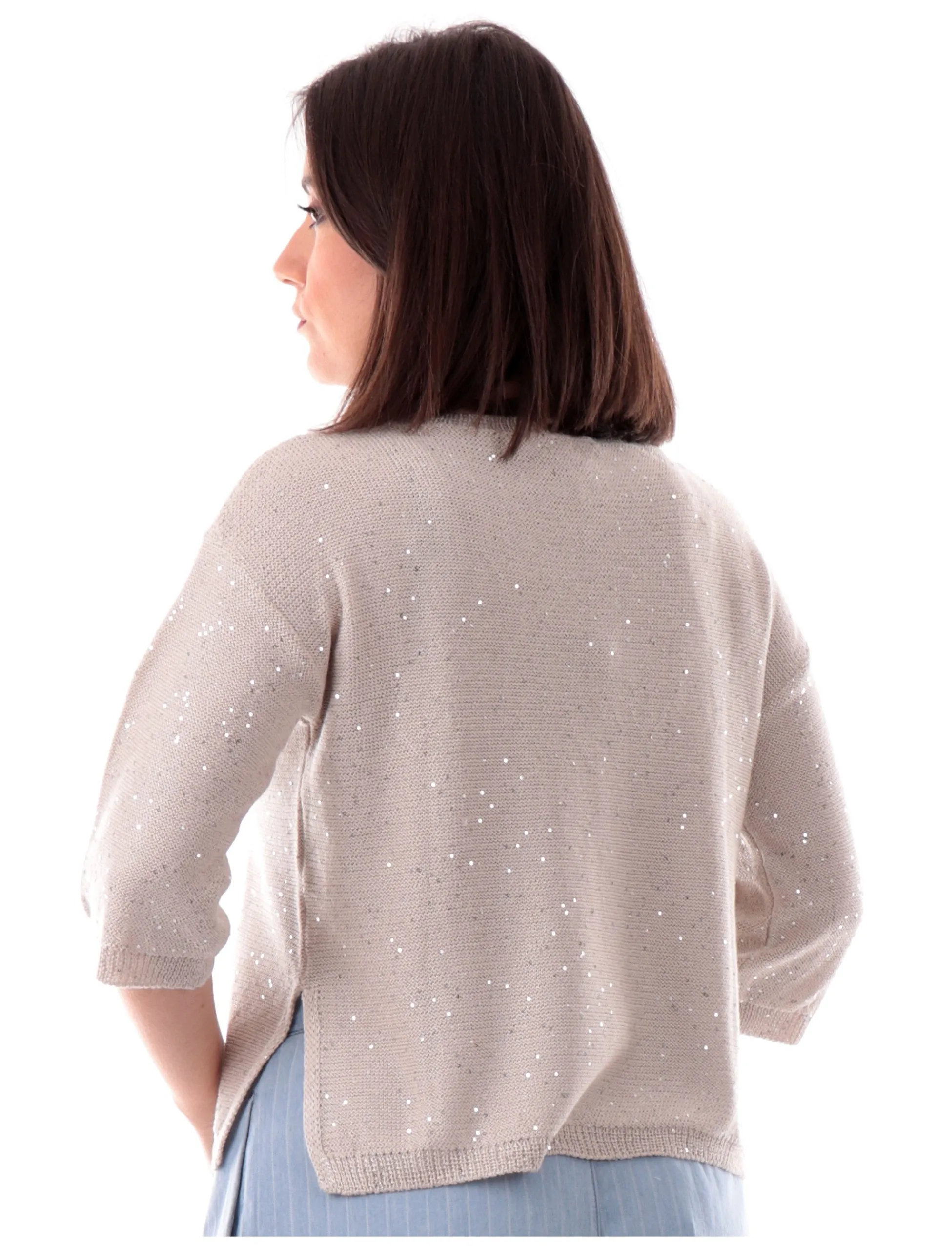 ANIS Maglie*Maglione beige scollo barca da donna con paillettes 251W1236
