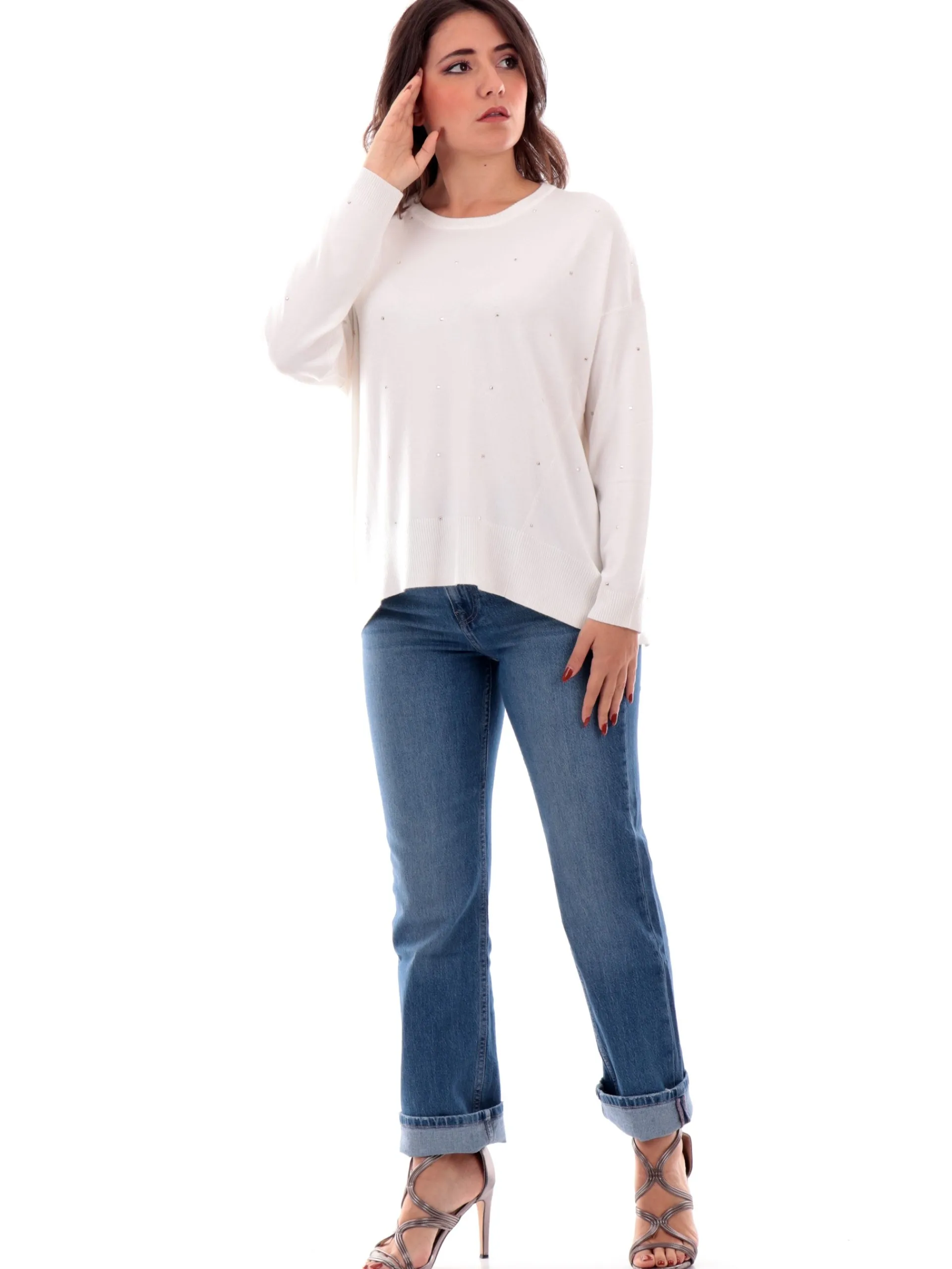 ANIS Maglie*Maglione bianco da donna scollo a barca 245W1142