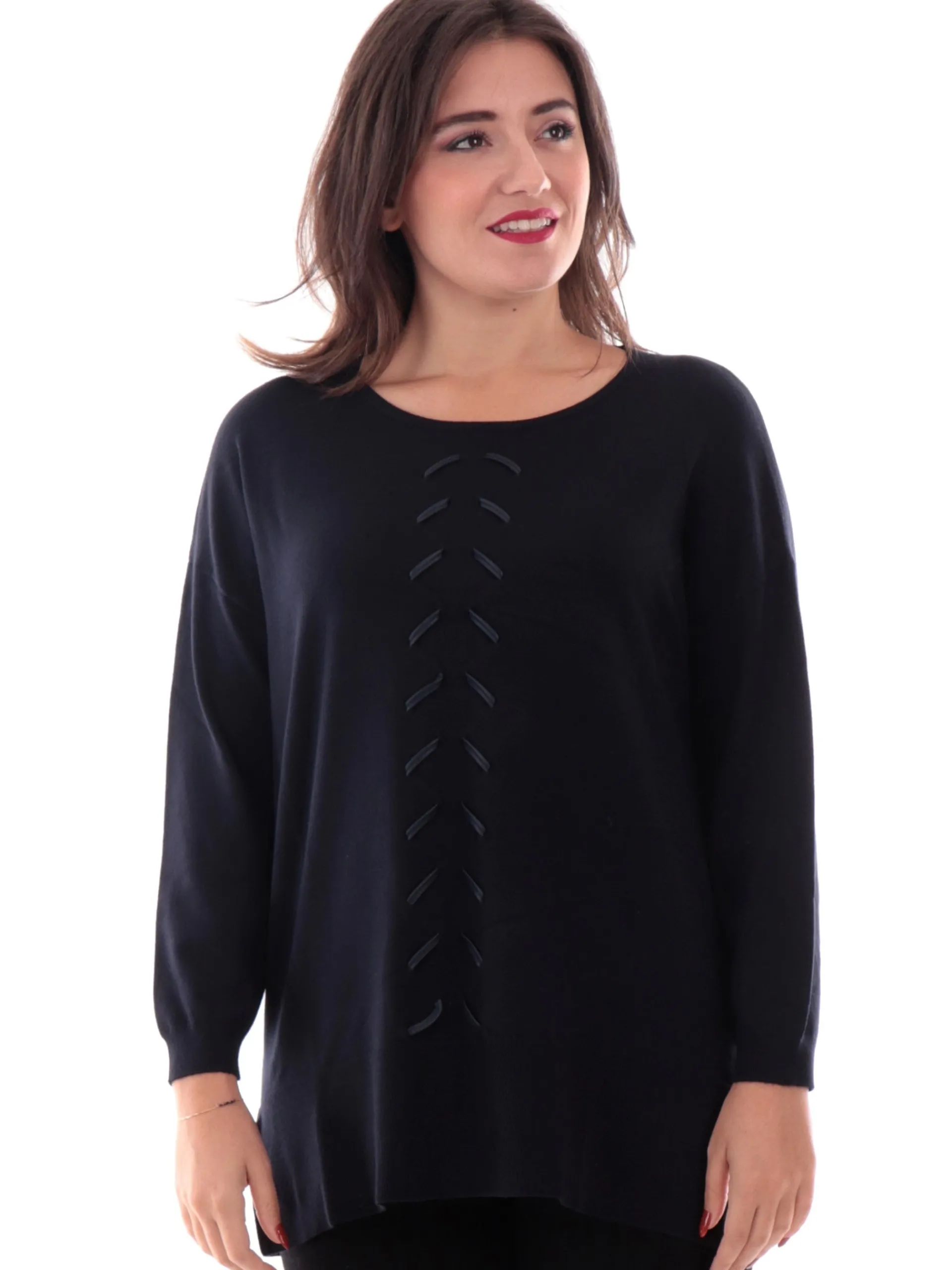 ANIS Maglie*Maglione blu da donna collo laccio pelle 245F1010