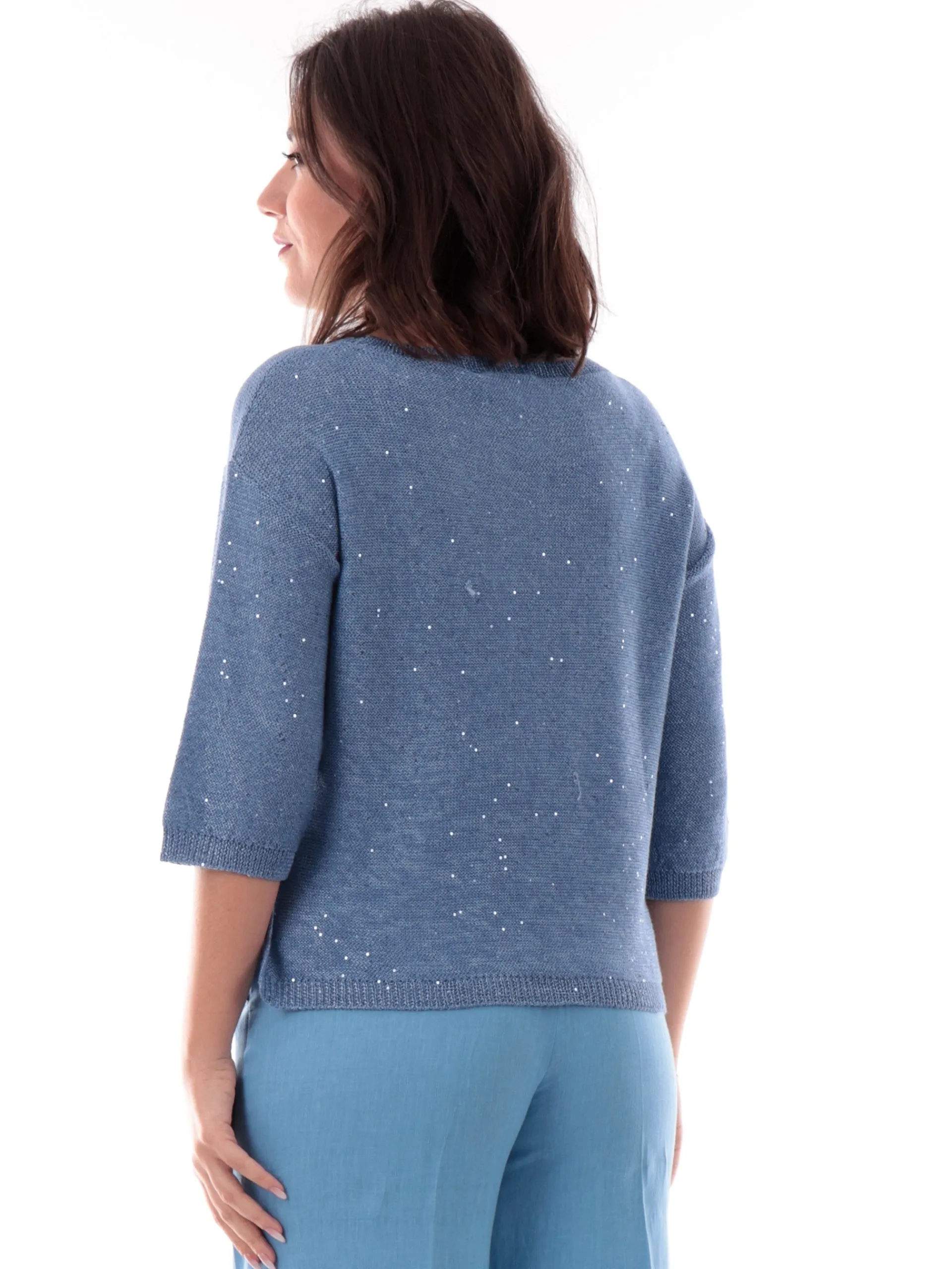 ANIS Maglie*Maglione blu scollo barca da donna con paillettes 251W1236