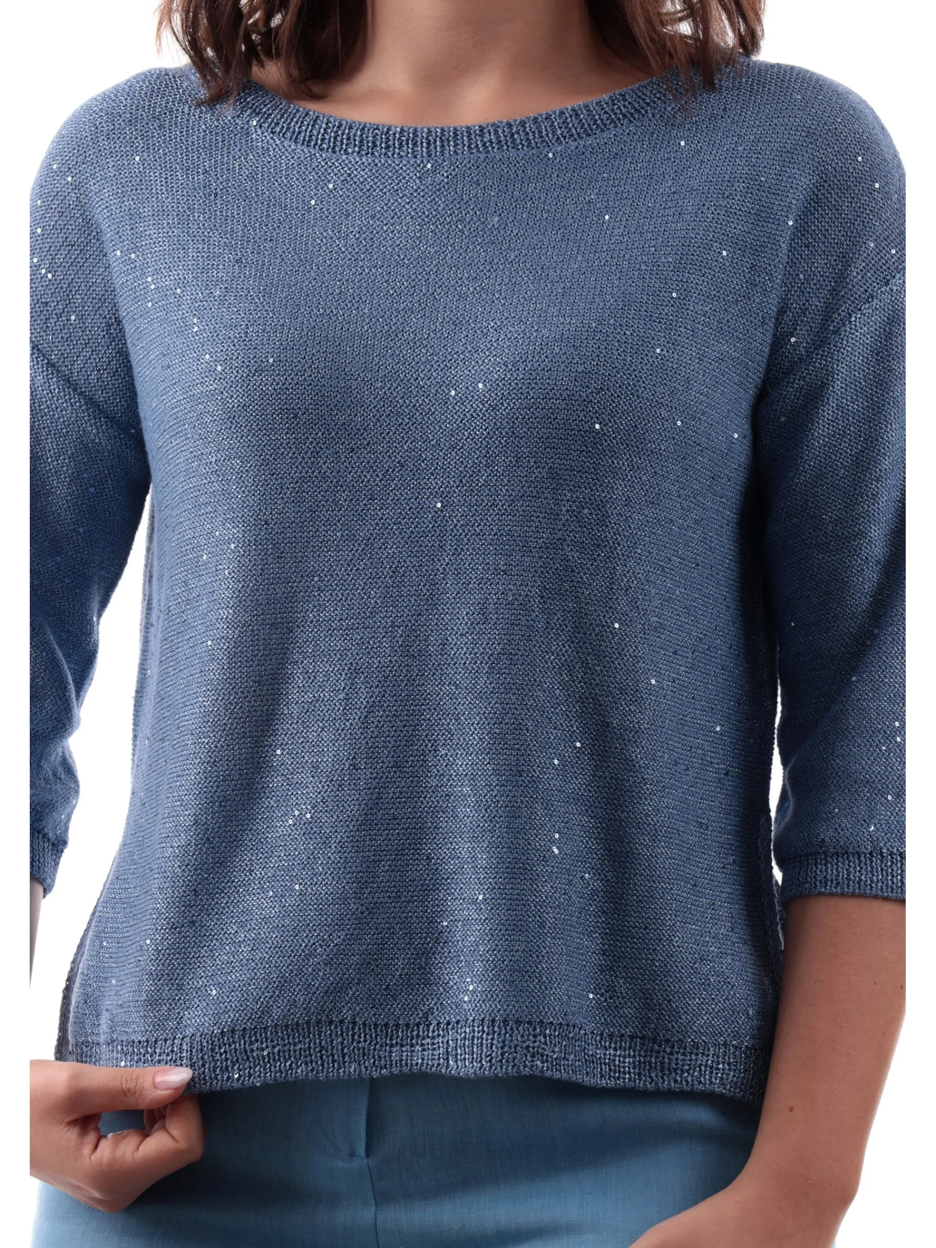 ANIS Maglie*Maglione blu scollo barca da donna con paillettes 251W1236