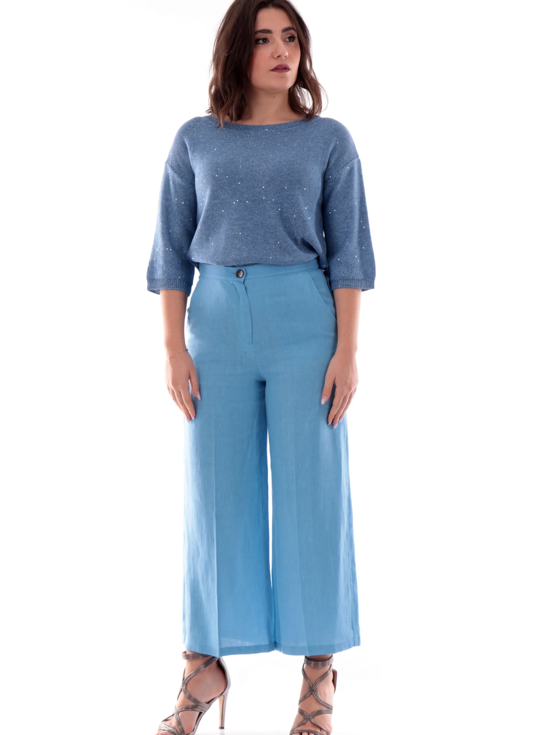 ANIS Maglie*Maglione blu scollo barca da donna con paillettes 251W1236