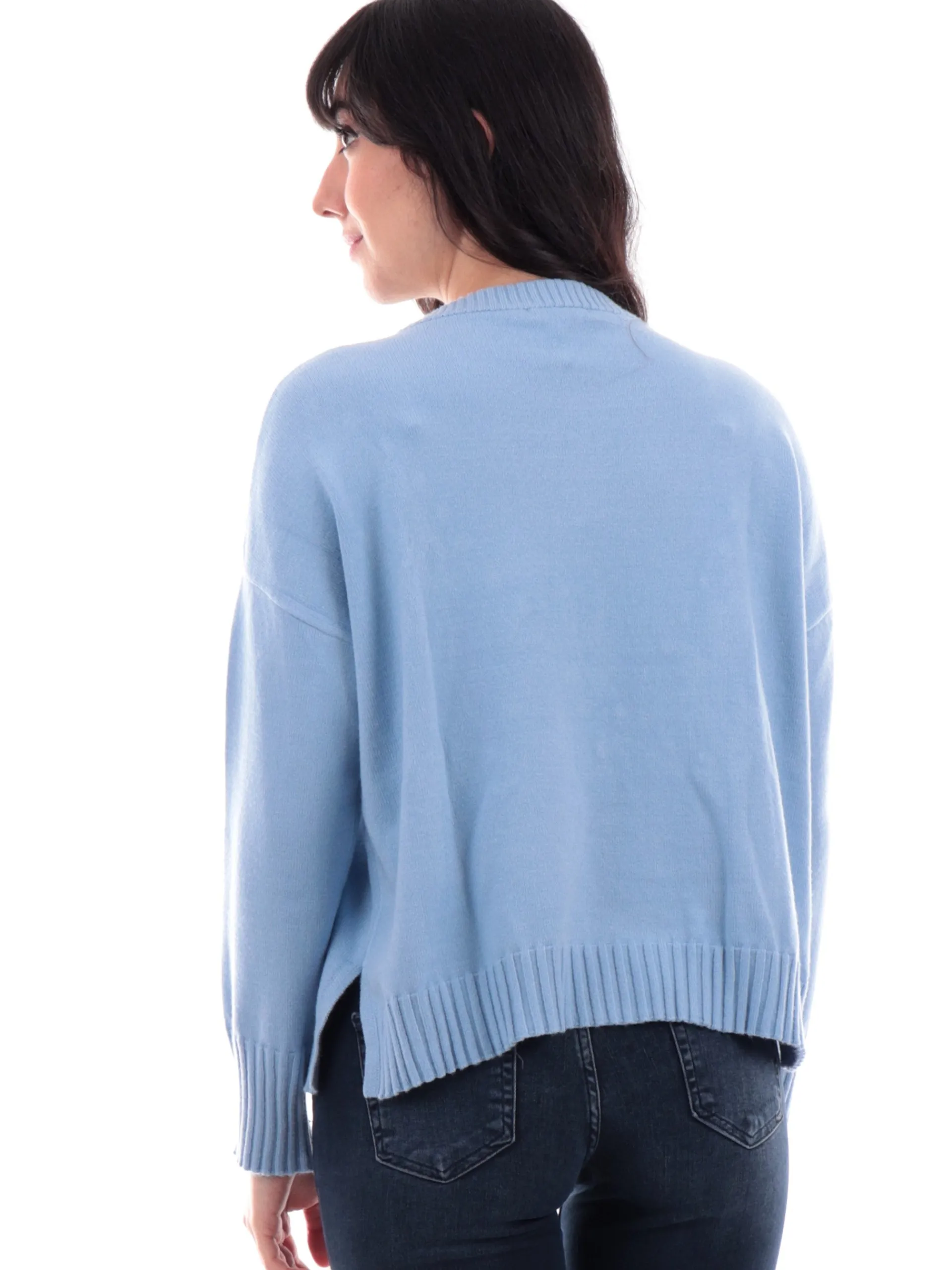 ANIS Maglie*Maglione con frange celeste da donna girocollo 245W6251