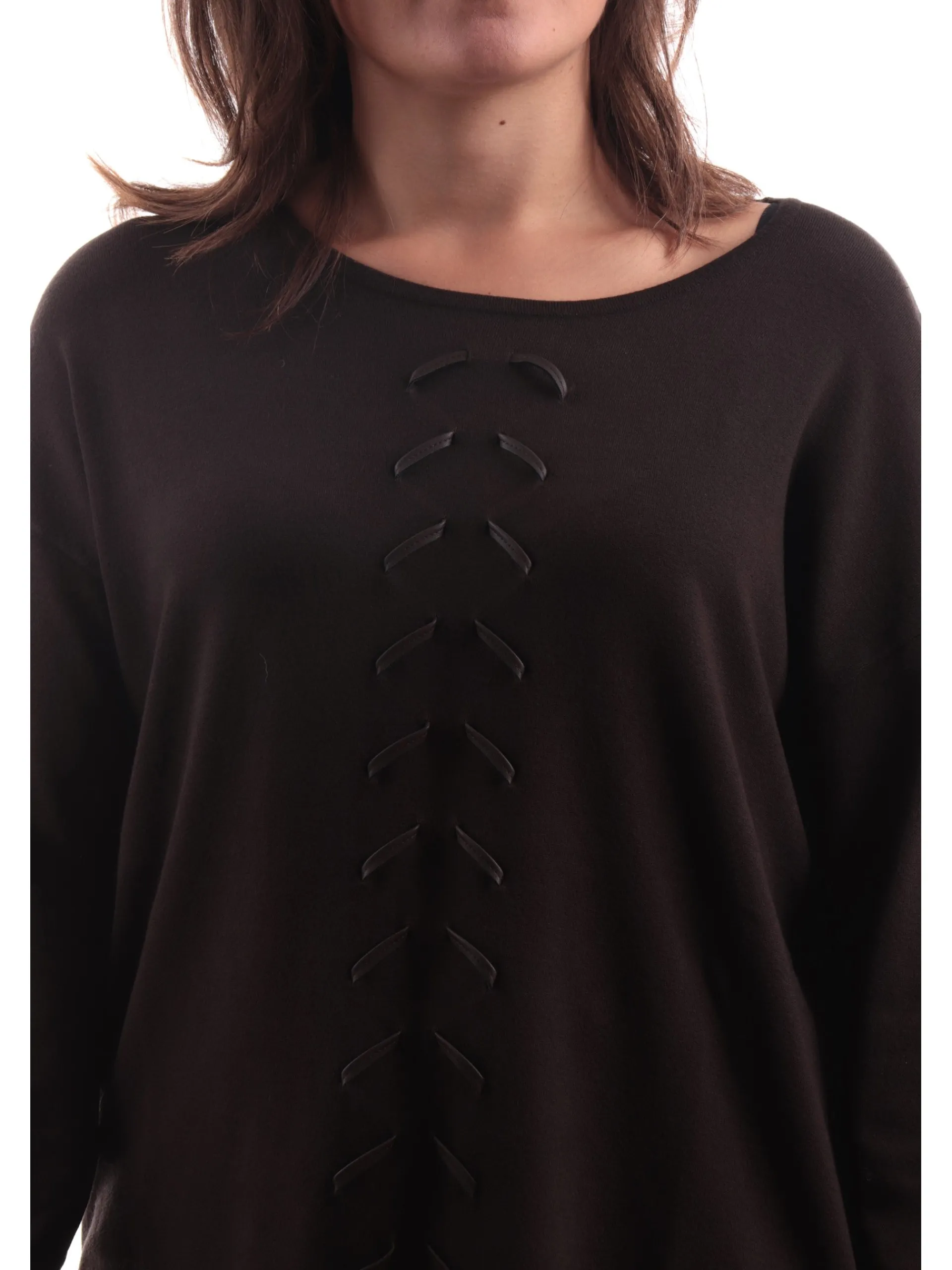 ANIS Maglie*Maglione marrone da donna collo laccio pelle 245F1010