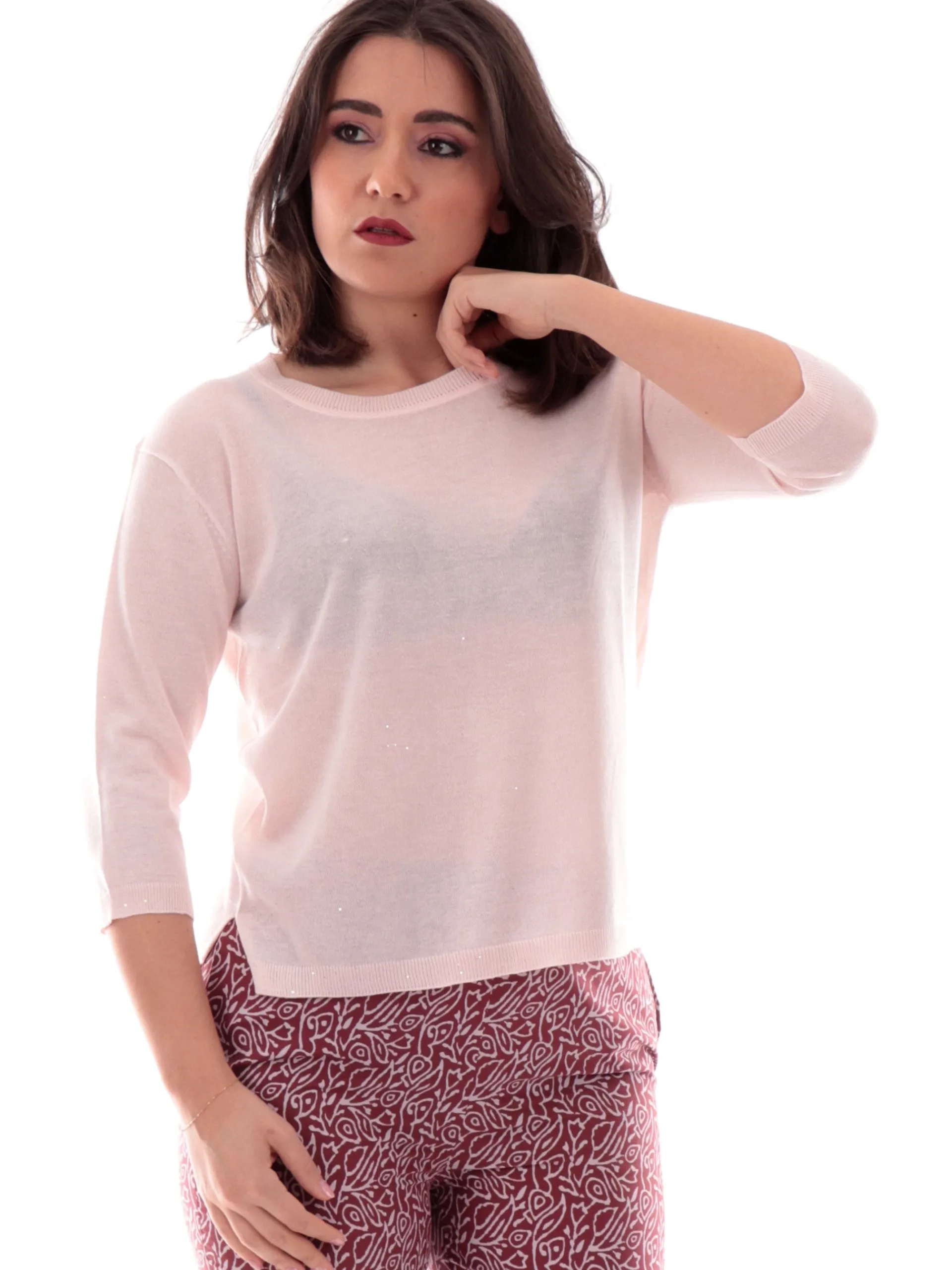 ANIS Maglie*Maglione scollo a barca rosa da donna con paillettes 251W4002