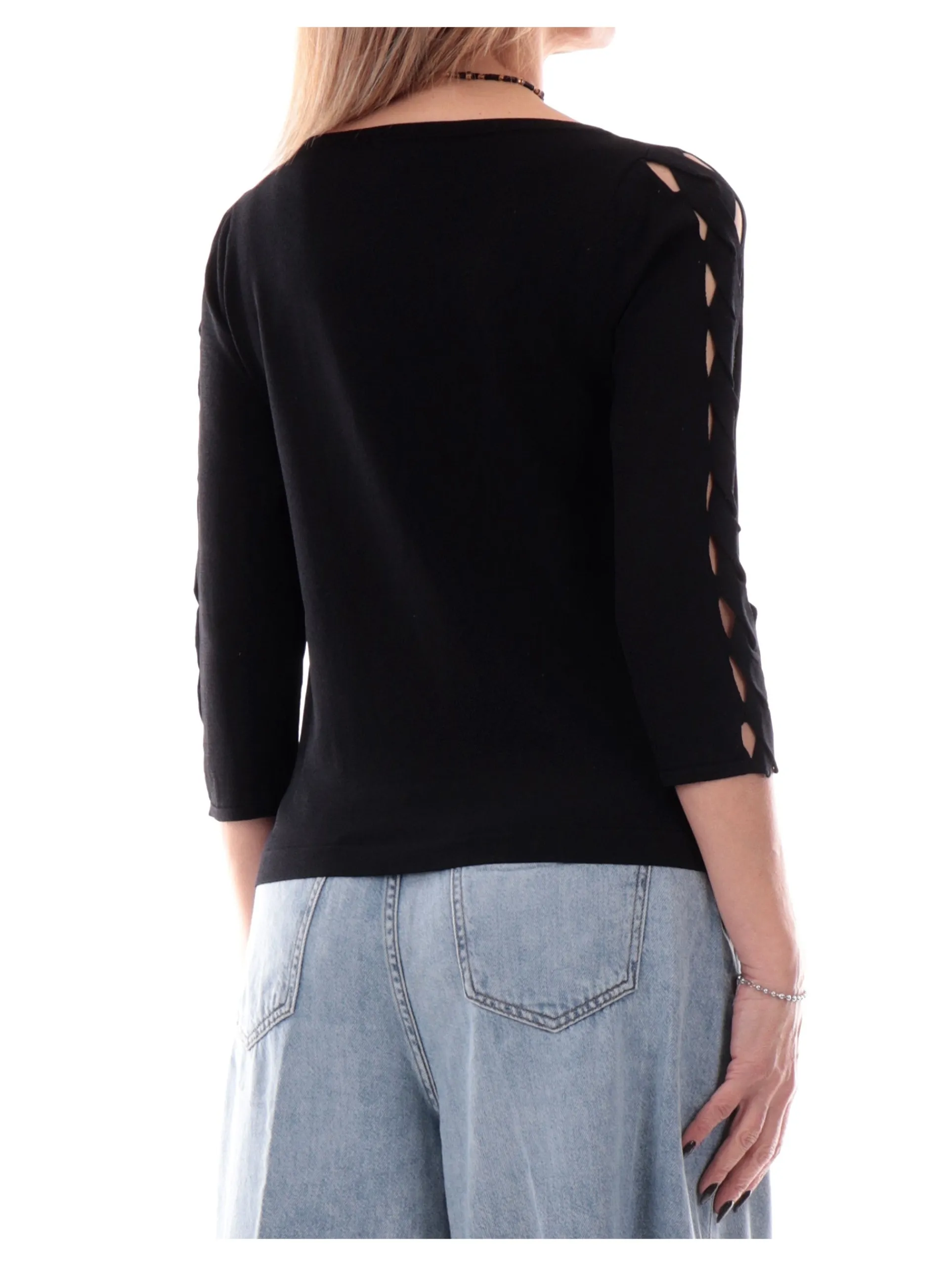 ANIS Maglie*Maglione scollo a barca nero da donna maniche tre quarti 251W1071