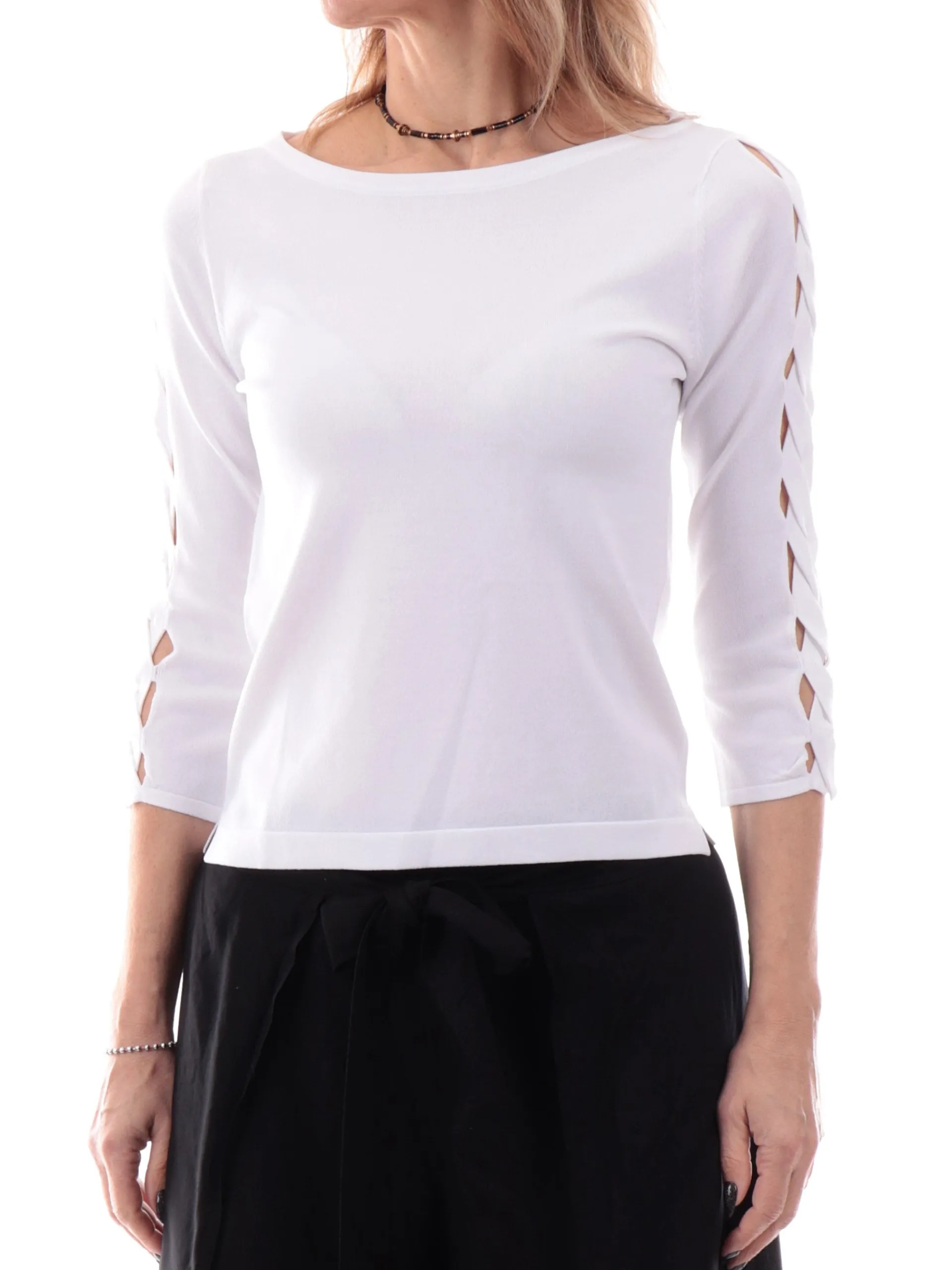 ANIS Maglie*Maglione scollo a barca bianca da donna maniche tre quarti 251W1071