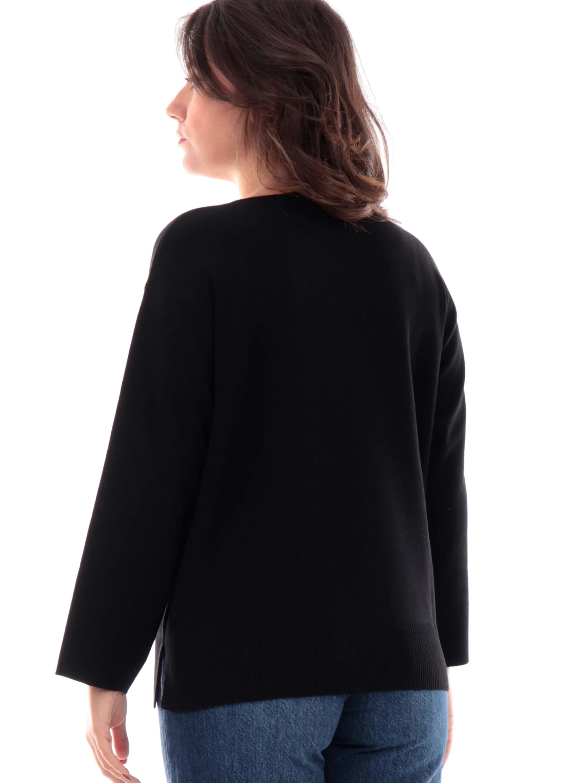 ANIS Maglie*Maglione scollo a V nero da donna vestibilità morbida 245F1102