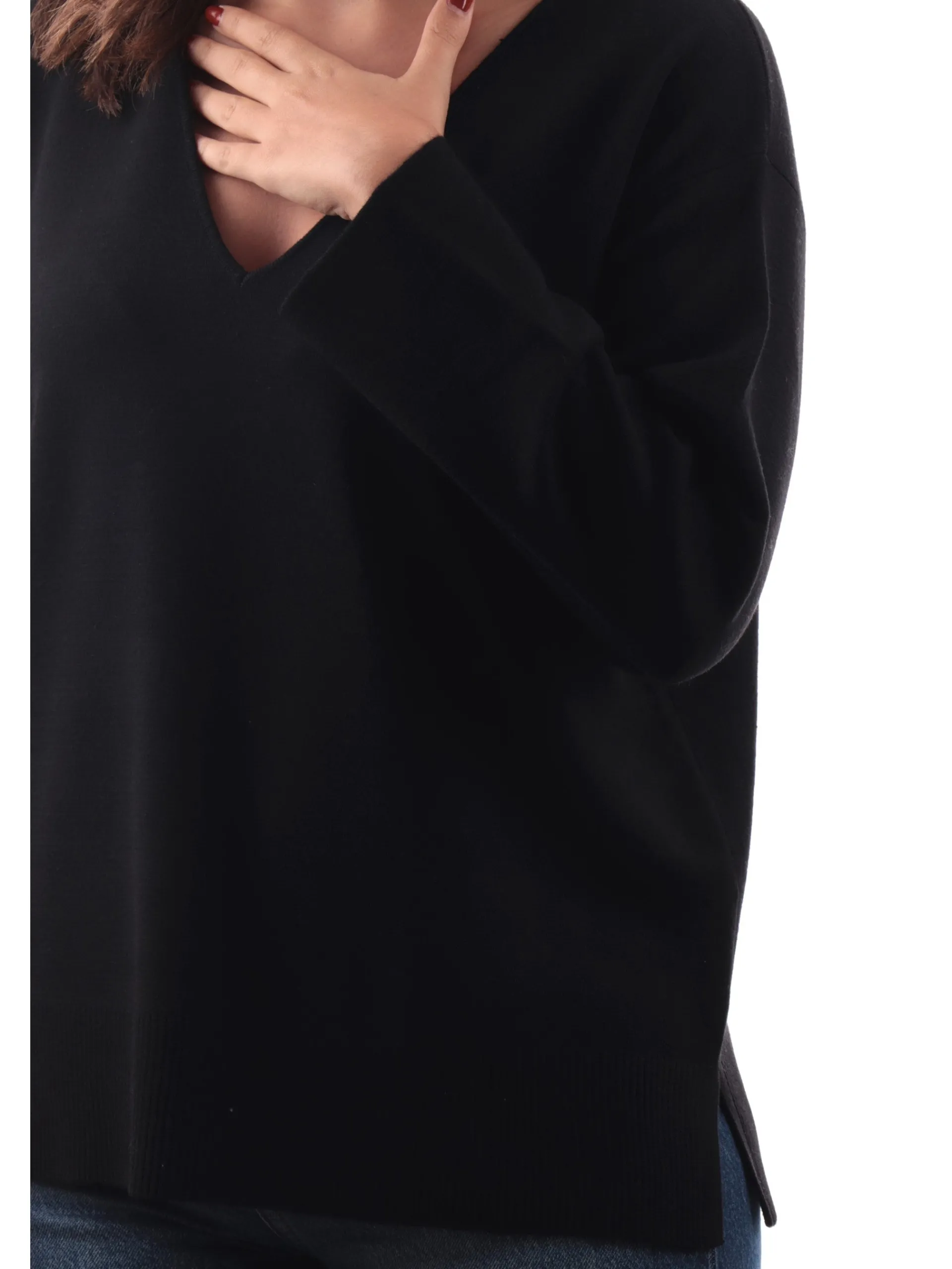 ANIS Maglie*Maglione scollo a V nero da donna vestibilità morbida 245F1102
