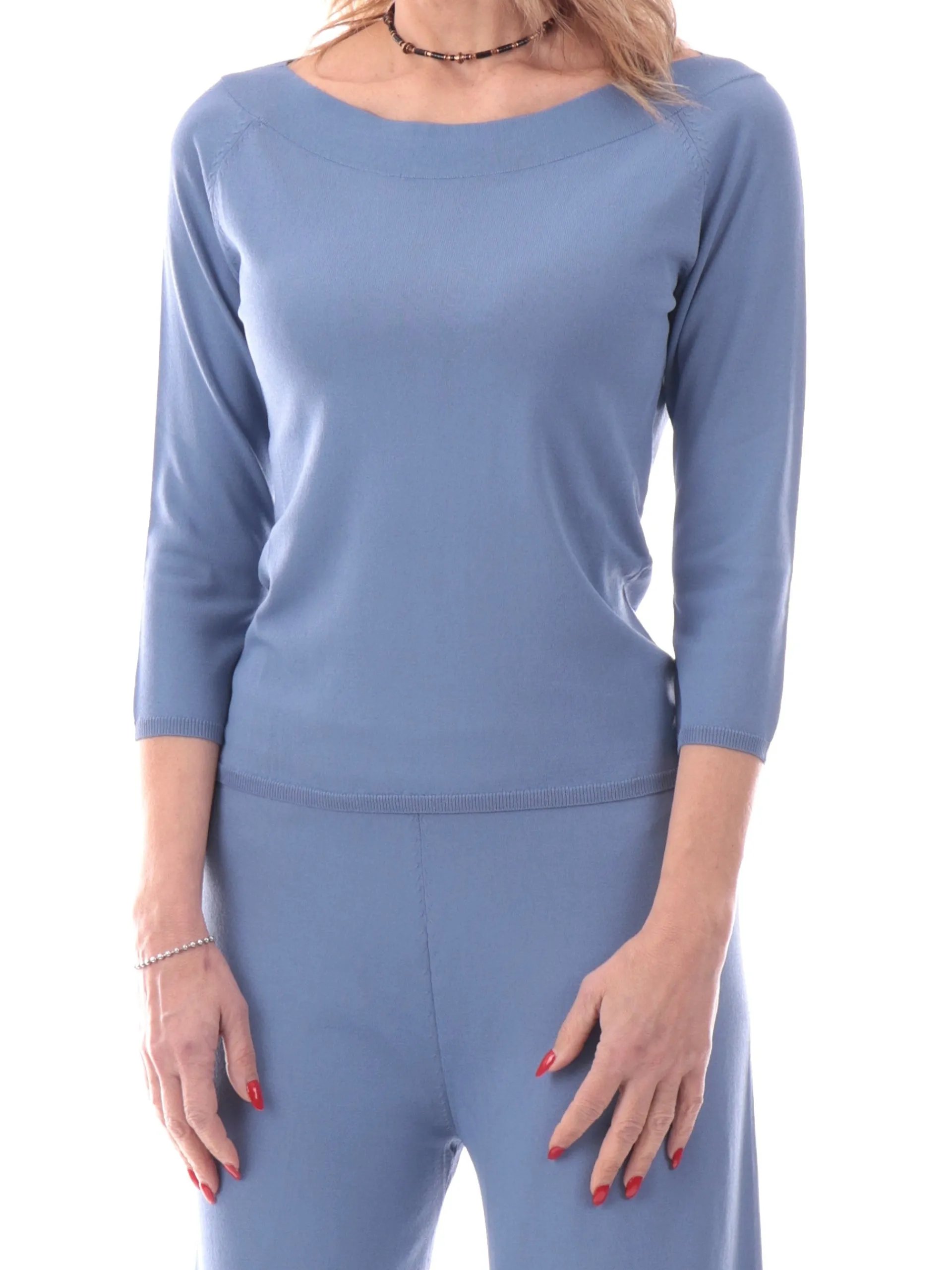 ANIS Maglie*Maglione spalle scoperte celeste da donna maniche tre quarti Shiffer 251W6021