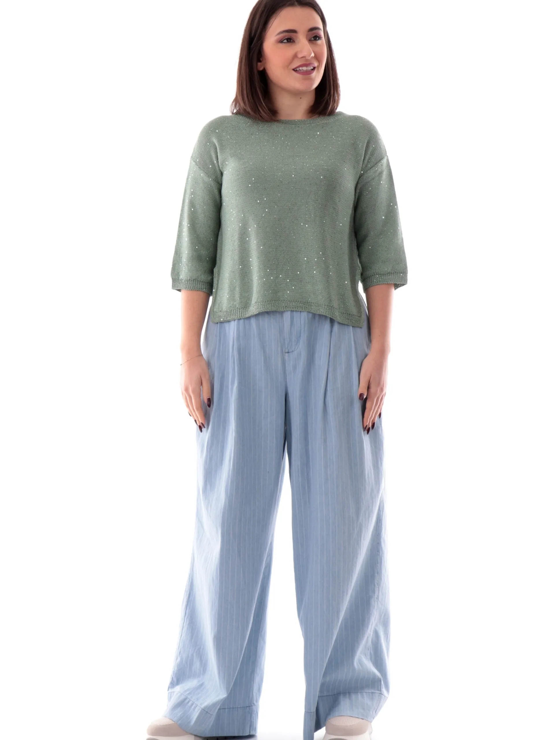 ANIS Maglie*Maglione verde scollo barca da donna con paillettes 251W1236