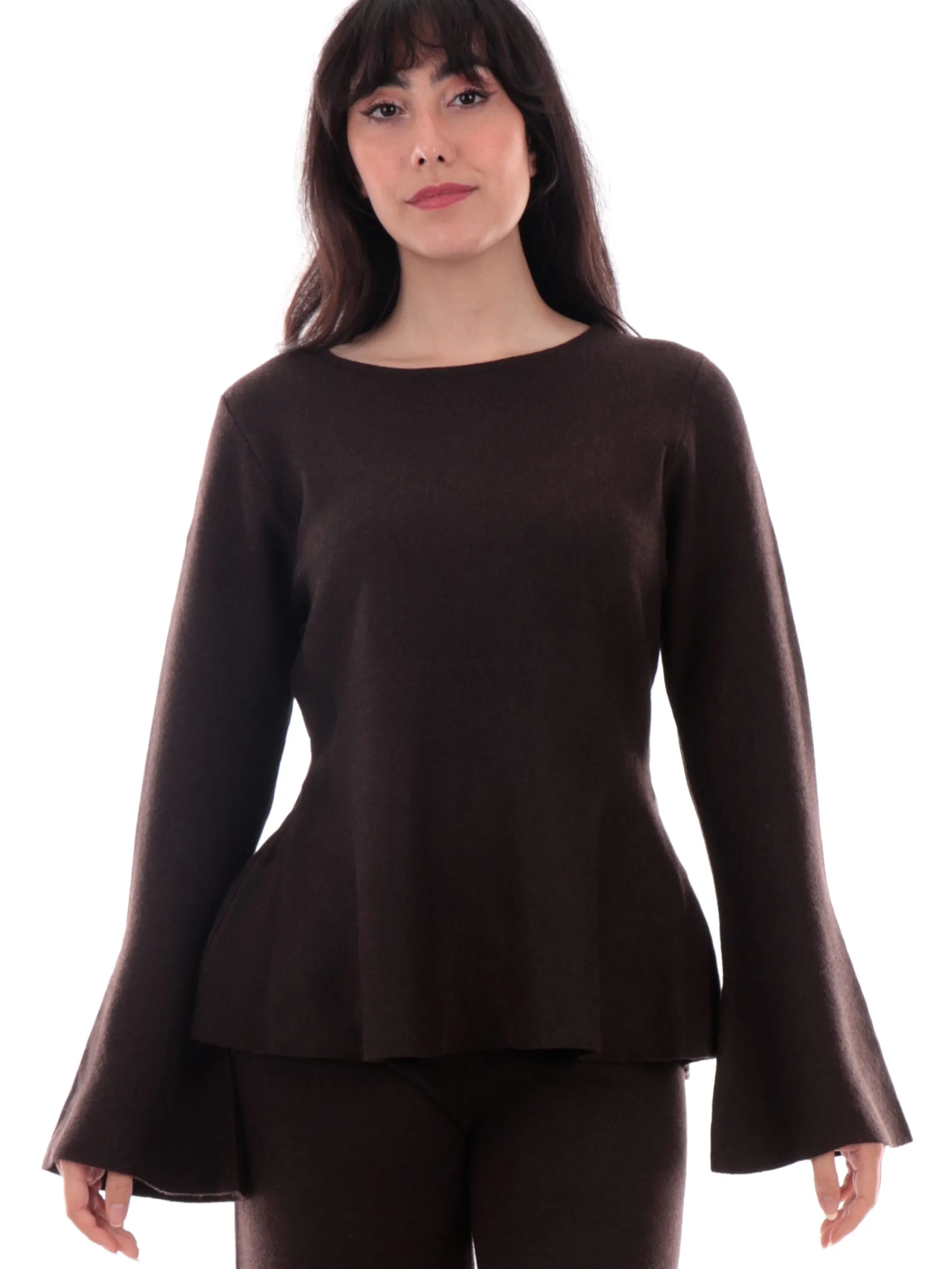 ANIS Maglie*Maglione White Marrone maniche a sbuffo 245W1320
