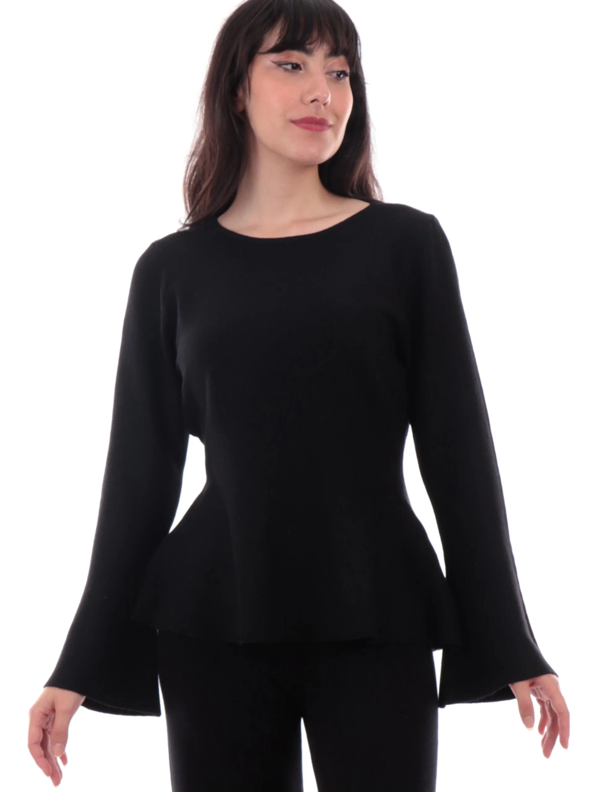 ANIS Maglie*Maglione White nero maniche a sbuffo 245W1320