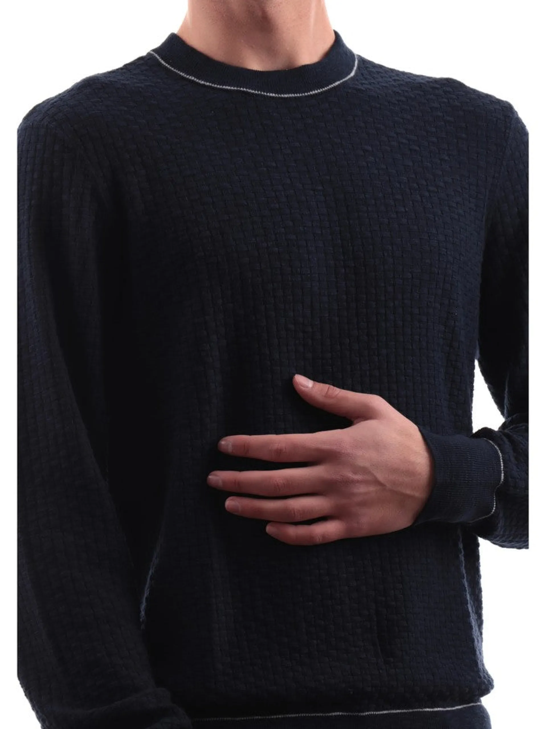 ARMANI EXCHANGE Maglie*Maglione AX Blu trama tridimensionale lavorata intreccio