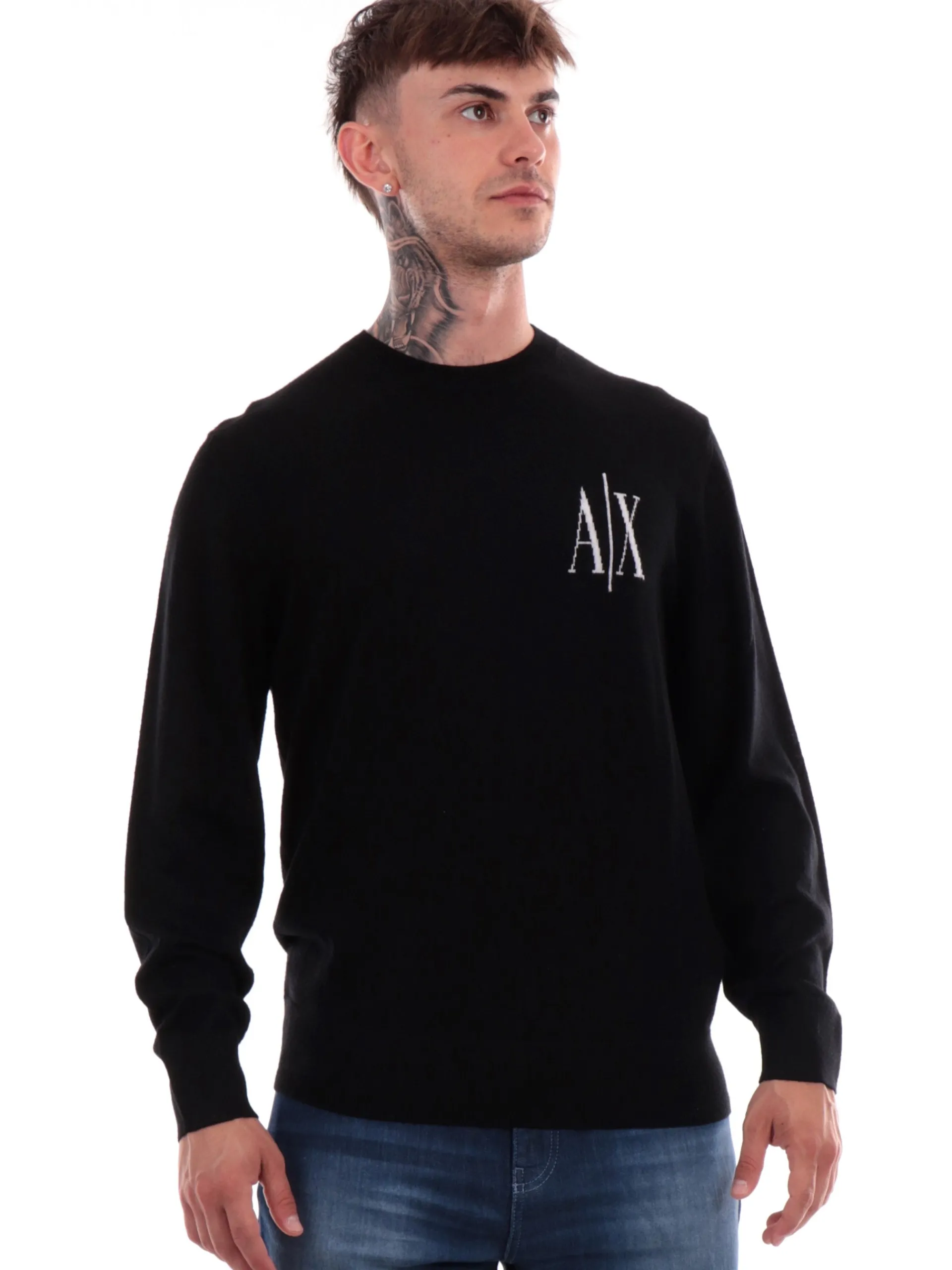 ARMANI EXCHANGE Maglie*Maglione nero da uomo con logo sul cuore 8NZM4RZM8AZ
