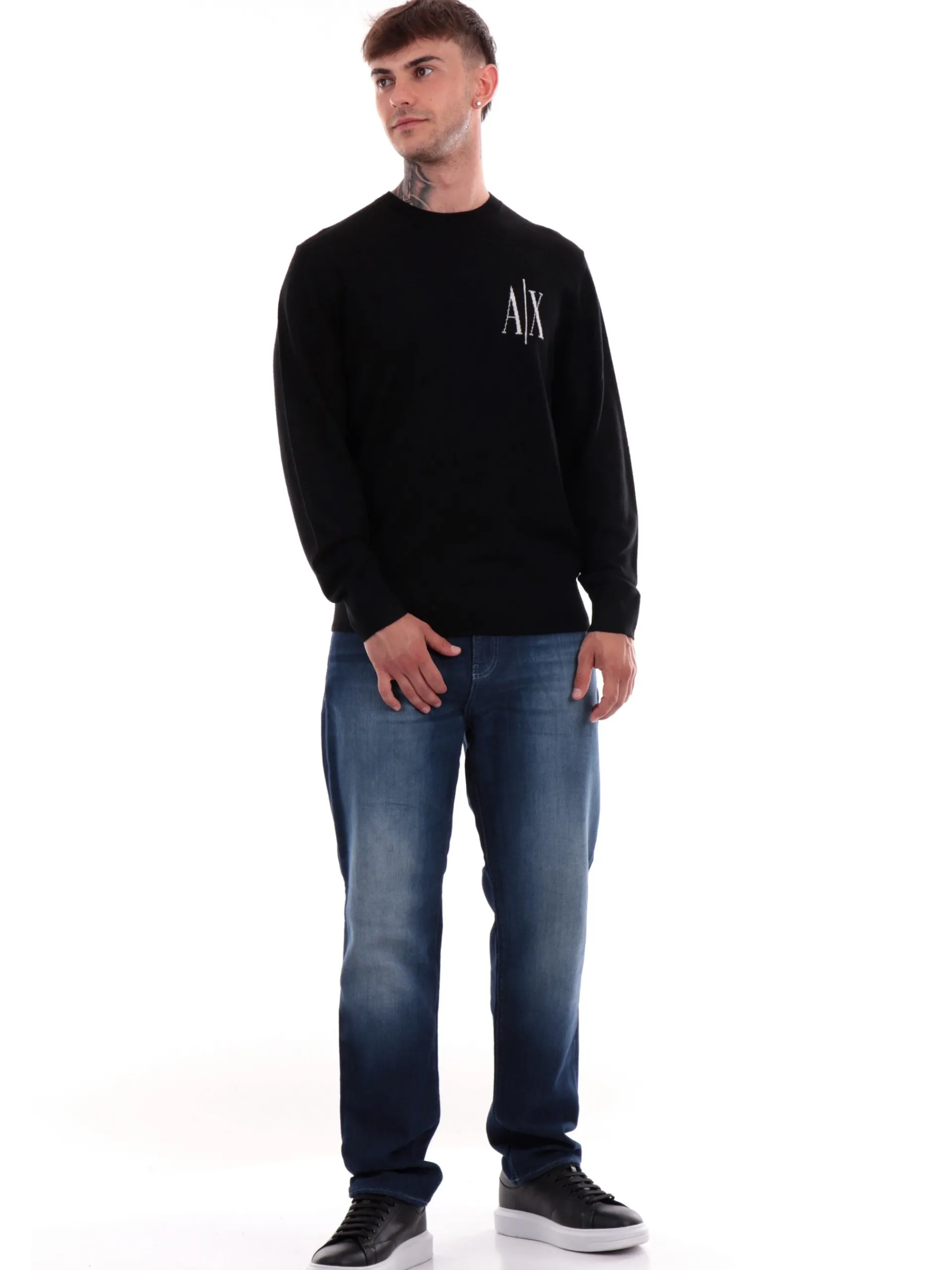 ARMANI EXCHANGE Maglie*Maglione nero da uomo con logo sul cuore 8NZM4RZM8AZ