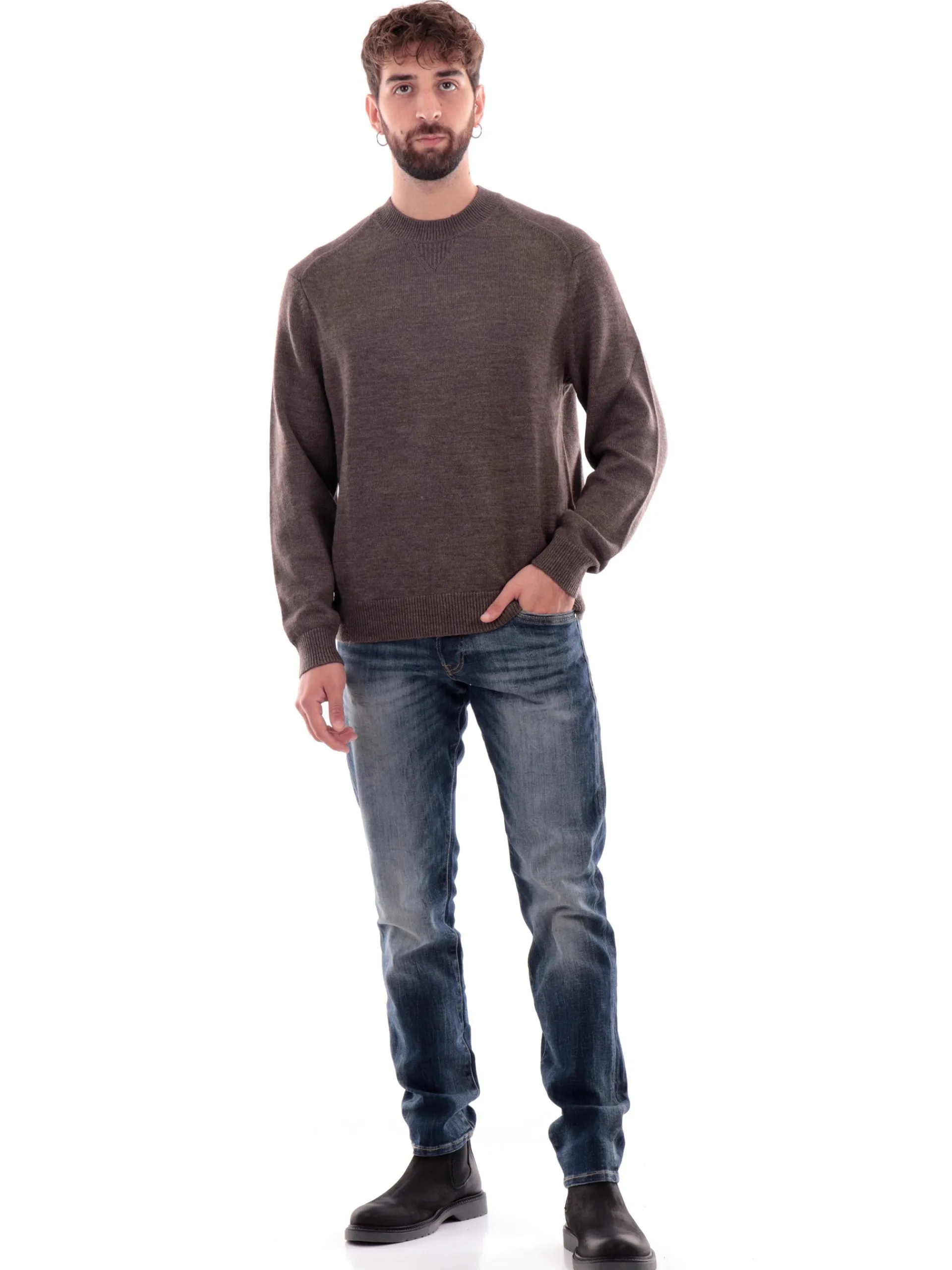 ARMANI EXCHANGE Maglie*Maglione AX marrone da uomo girocollo 6DZM1FZM1LZ