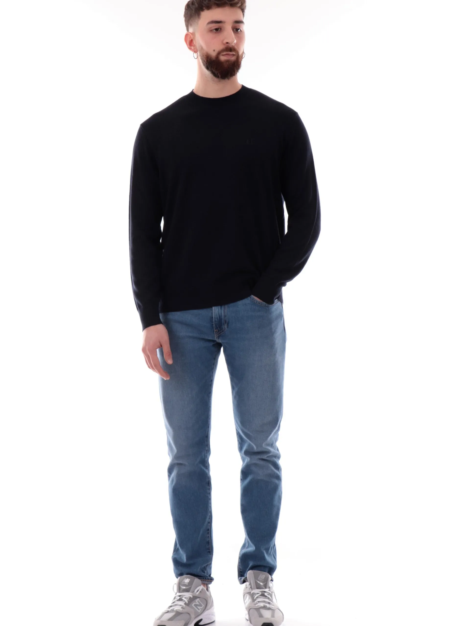 ARMANI EXCHANGE Maglie*Maglione AX blu navy da uomo logo AX ricamato XM000338AF12291