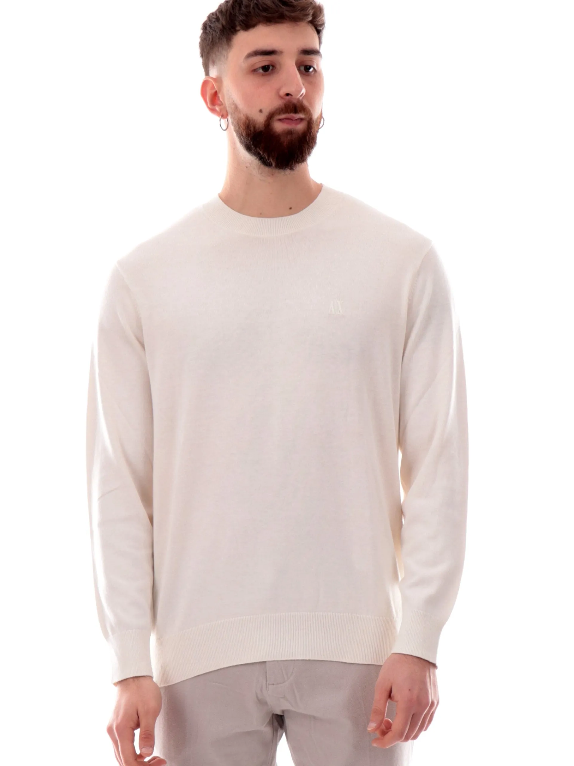 ARMANI EXCHANGE Maglie*Maglione AX bianco da uomo logo AX ricamato XM000338AF12291