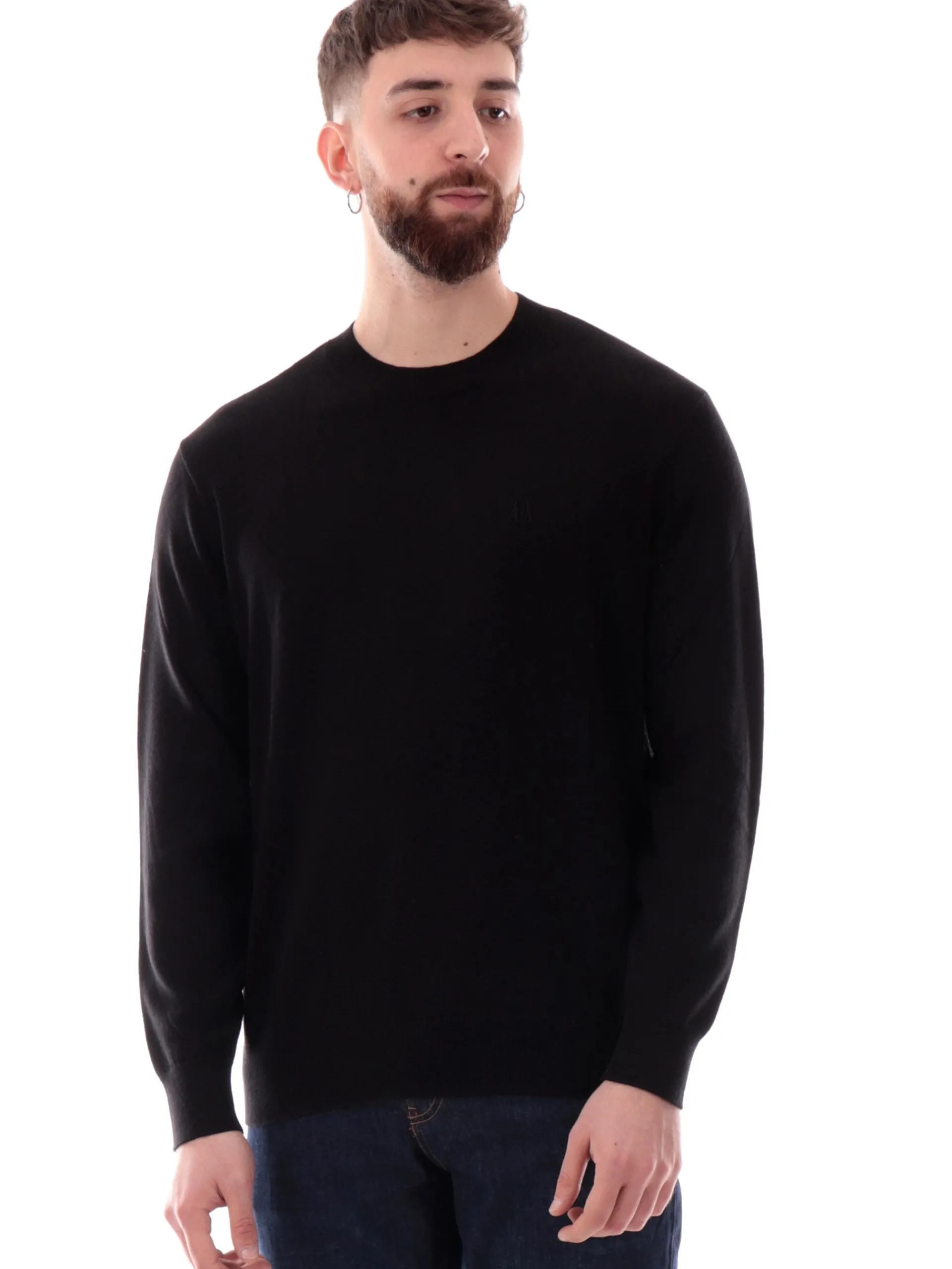 ARMANI EXCHANGE Maglie*Maglione AX nero da uomo logo AX ricamato XM000338AF12291