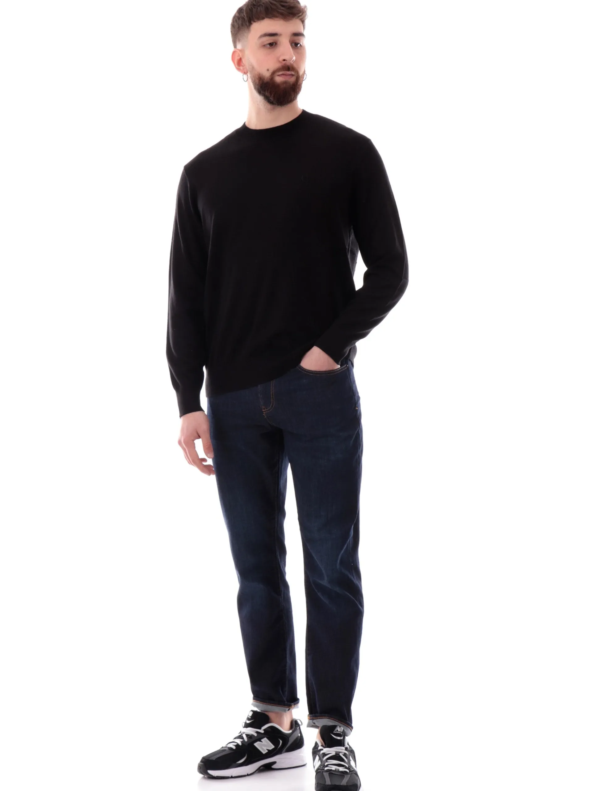 ARMANI EXCHANGE Maglie*Maglione AX nero da uomo logo AX ricamato XM000338AF12291