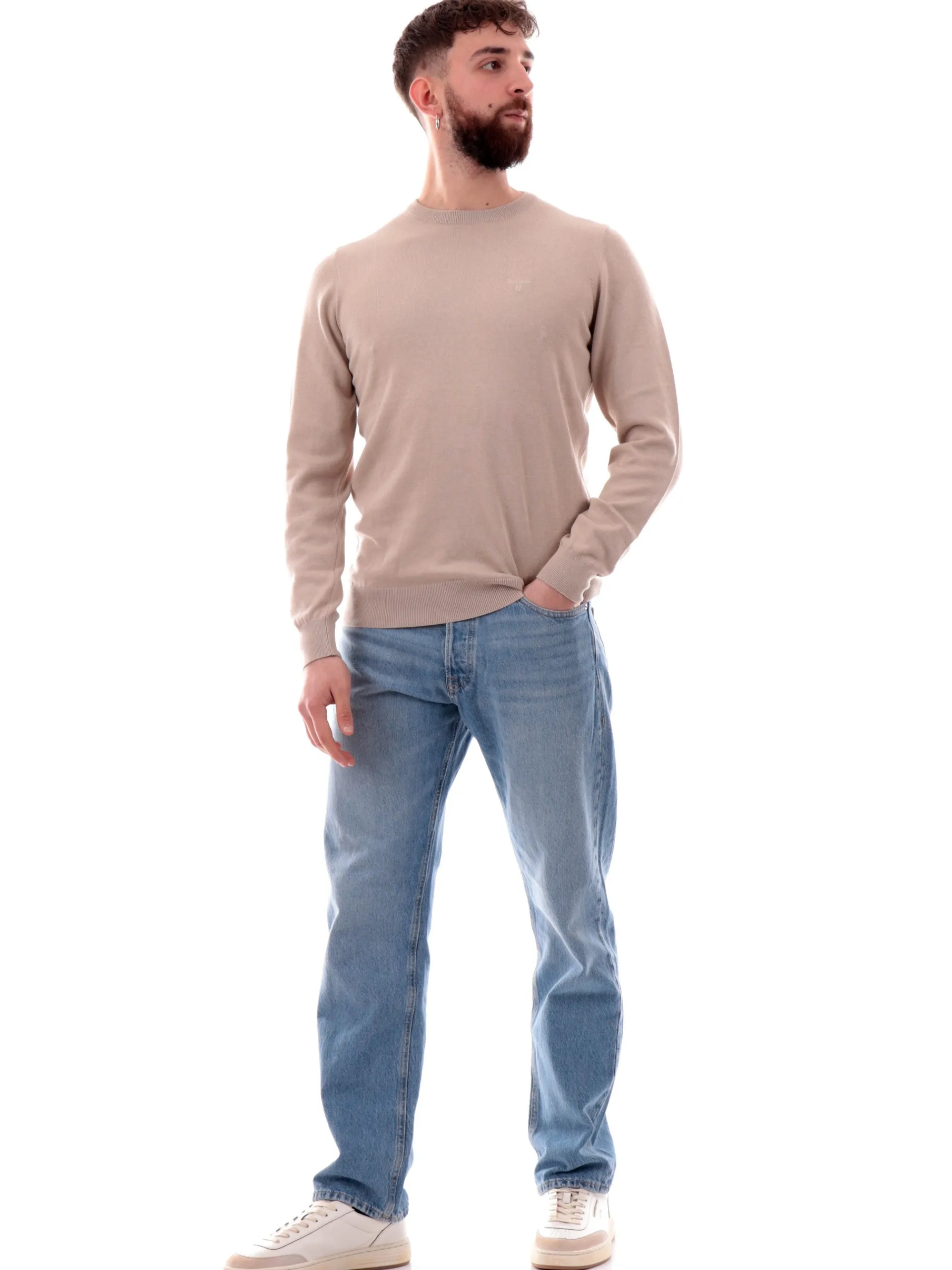 BARBOUR Maglie*Maglione beige da uomo Pima Cotton Crew MKN0932