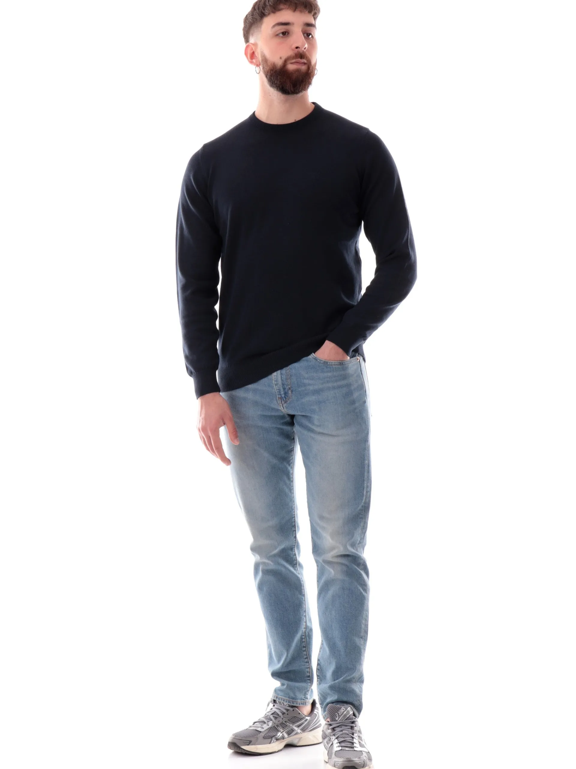 BARBOUR Maglie*Maglione blu da uomo Pima Cotton Crew MKN0932