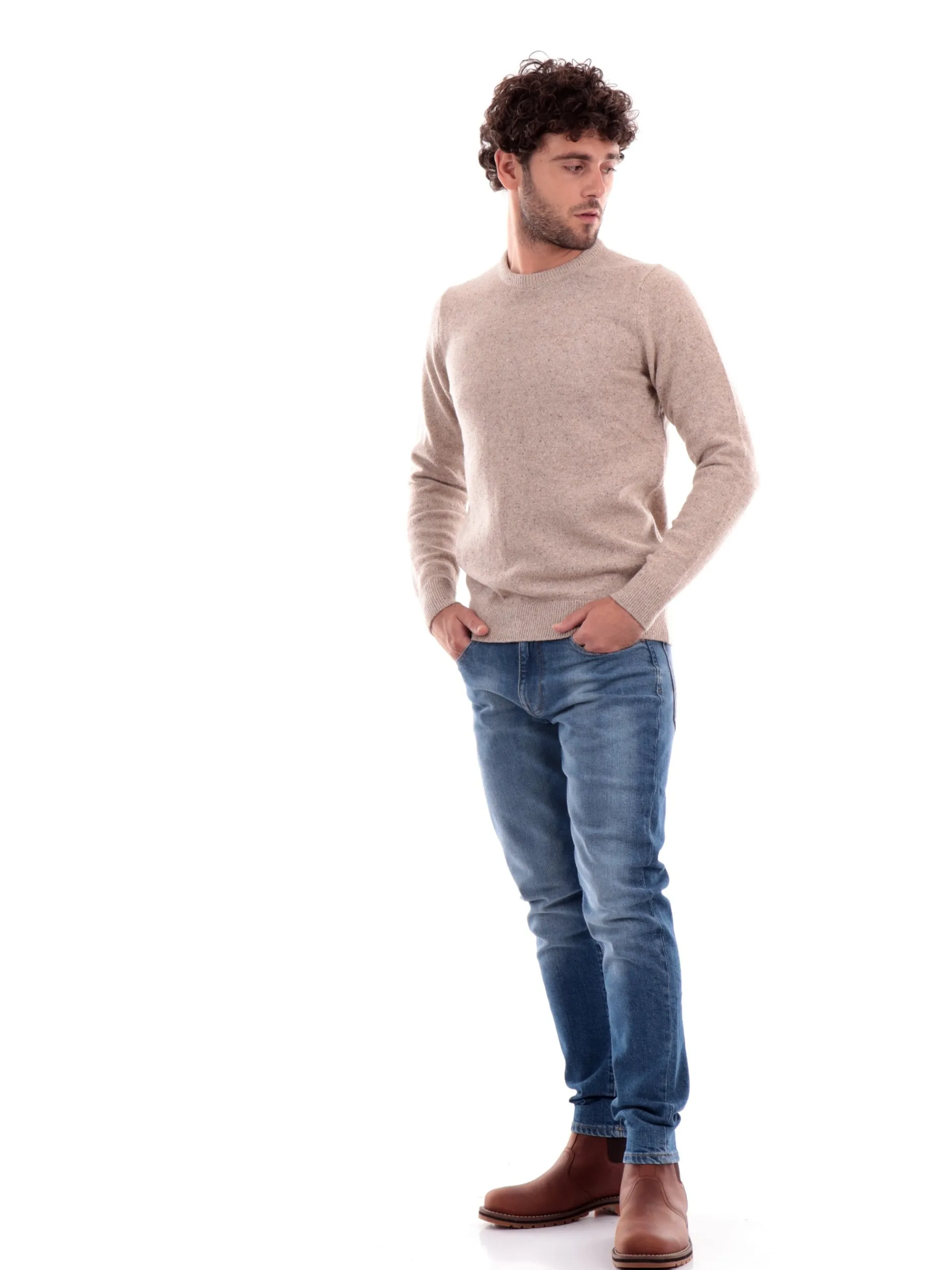BARBOUR Maglie*Maglione da uomo beige Tisbury Crew Knitwear MKN0844-ST51