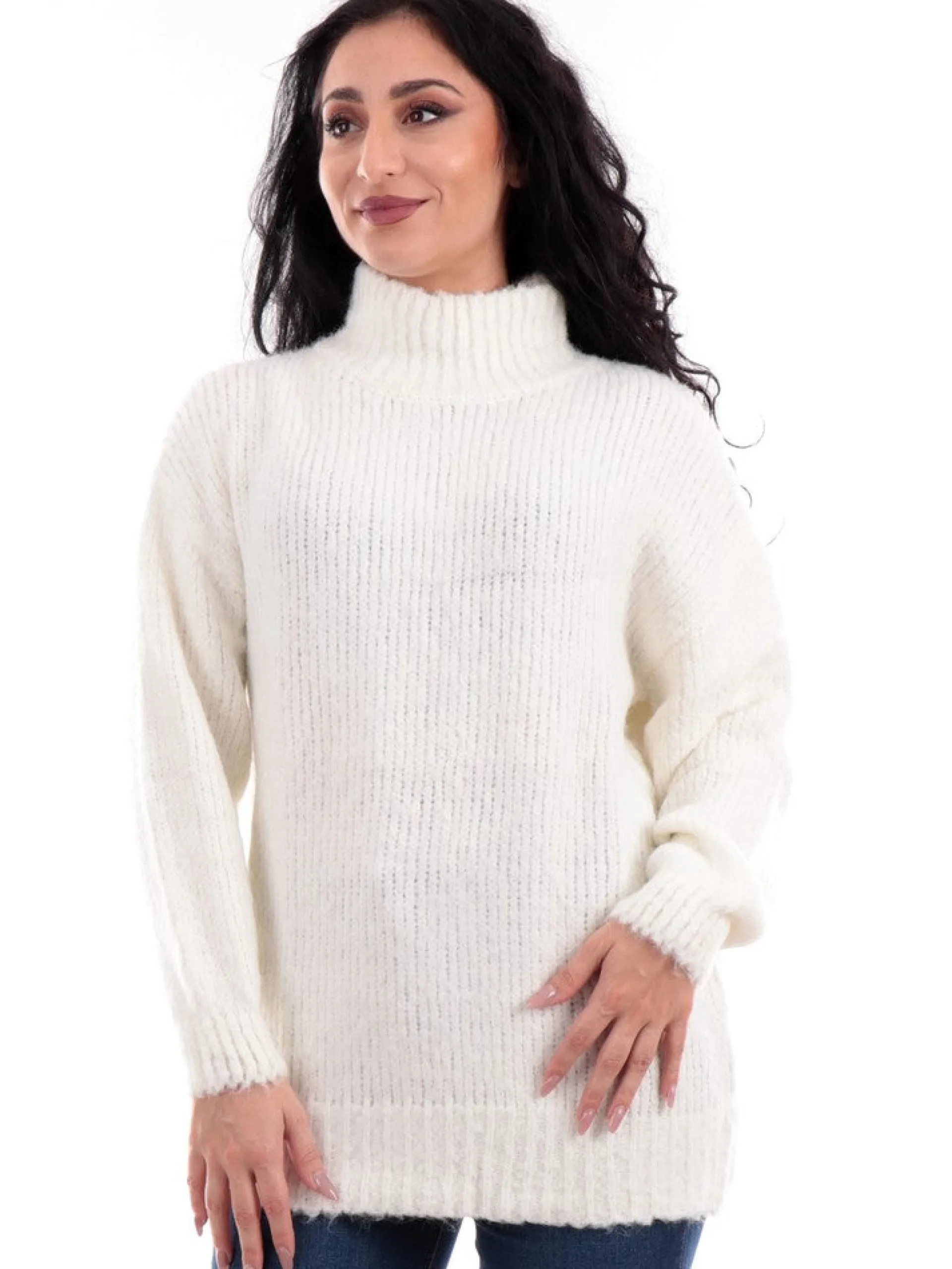 MOLLYBRACKEN Maglie*Maglione bianco collo alto dolcevita da donna Molly Bracken LAR237BH