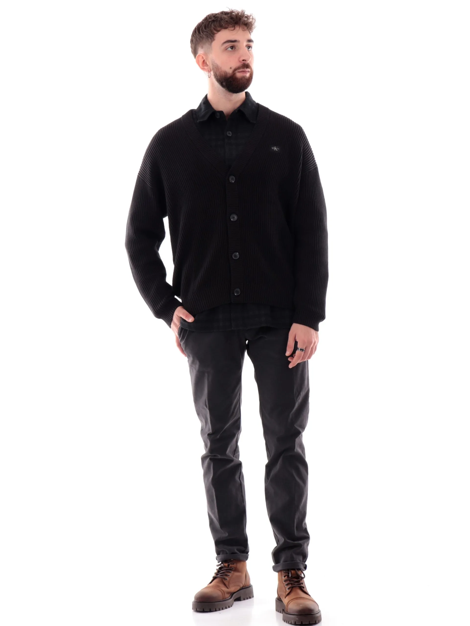 CALVIN KLEIN Maglie*Maglione cardigan nero da uomo scollo a V J30J326201