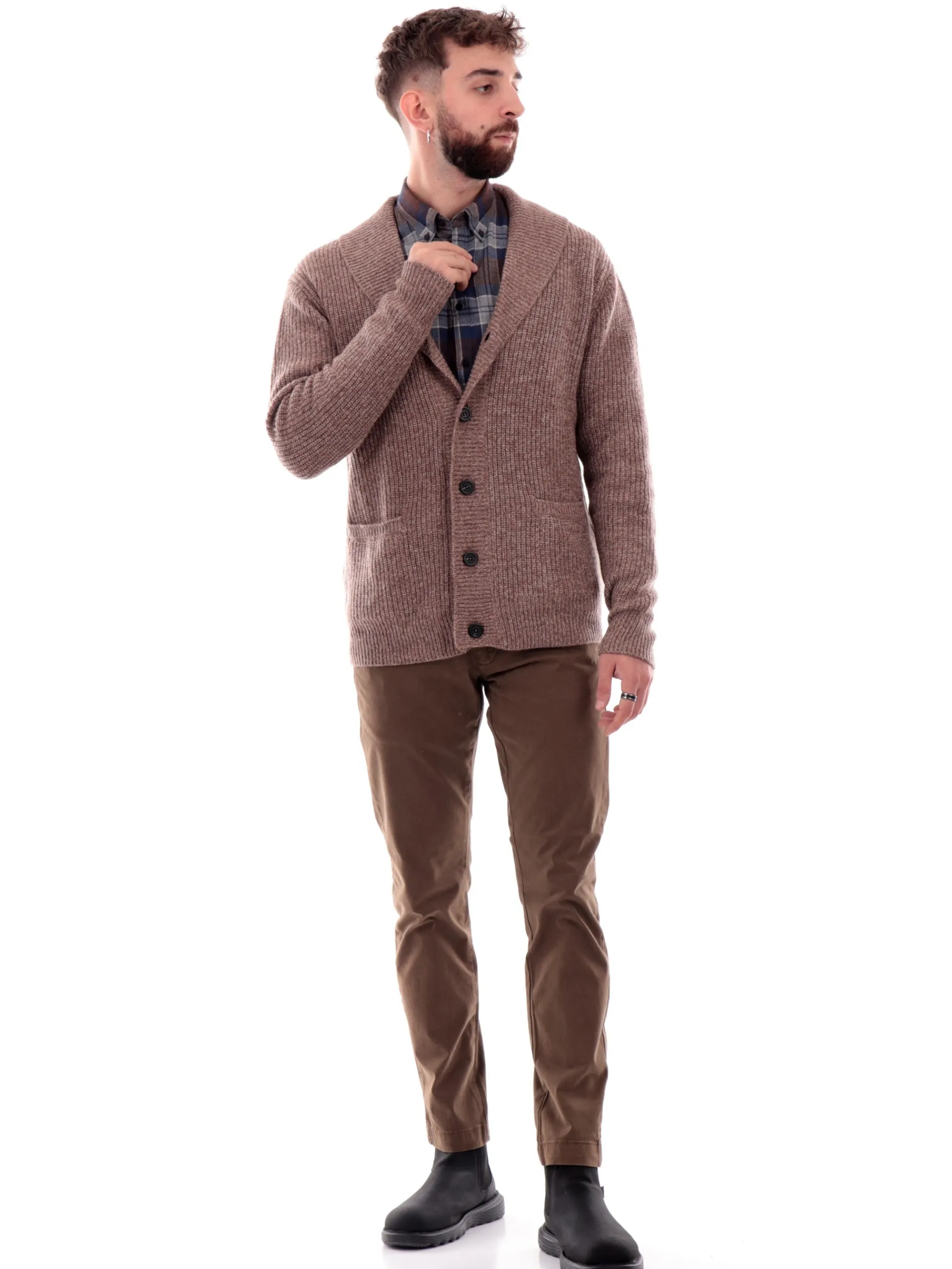 IMPURE Maglie*Maglione cardigan marrone da uomo Collar scollo a V DANIEL