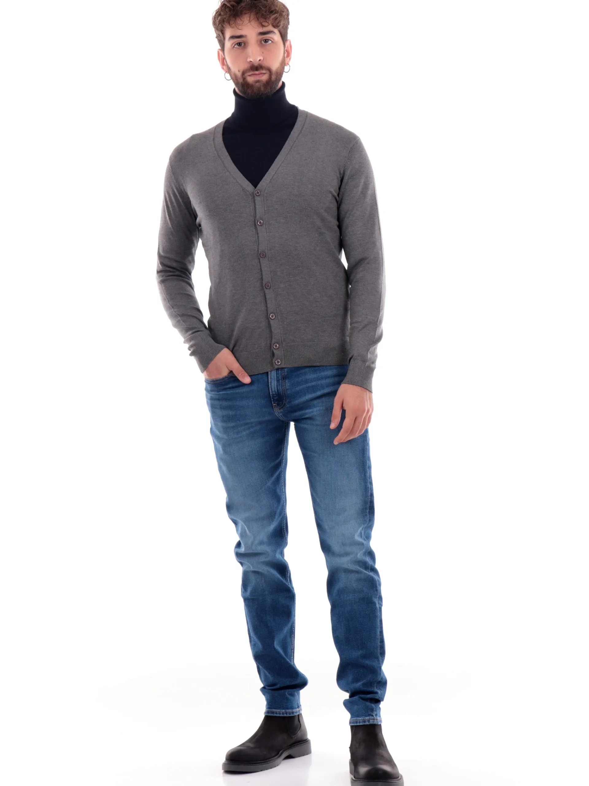MARKUP Maglie*Maglione cardigan grigio da uomo scollo a V MK20017