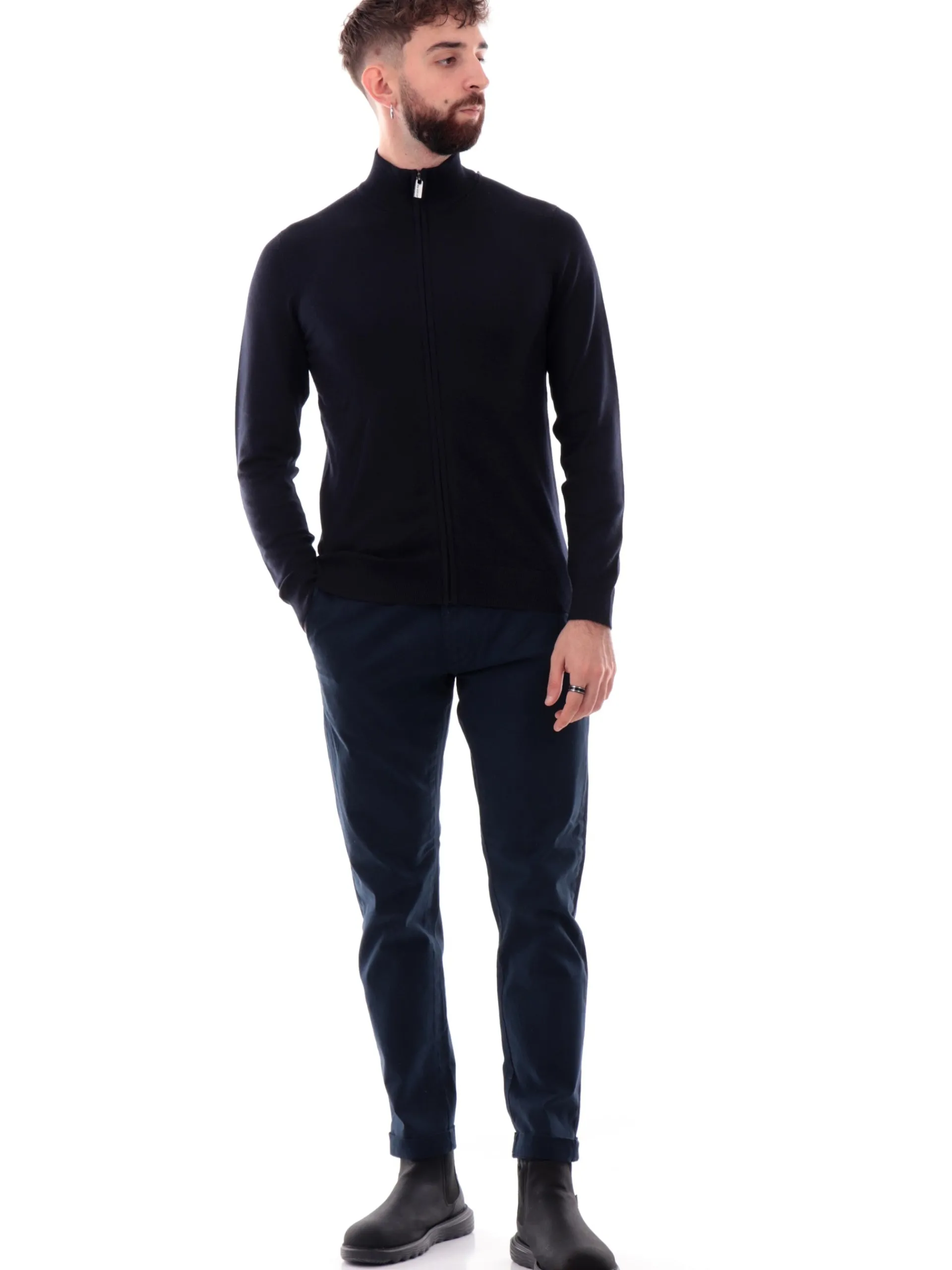 MARKUP Maglie*Maglione cardigan blu da uomo full zip viscosa MK20016
