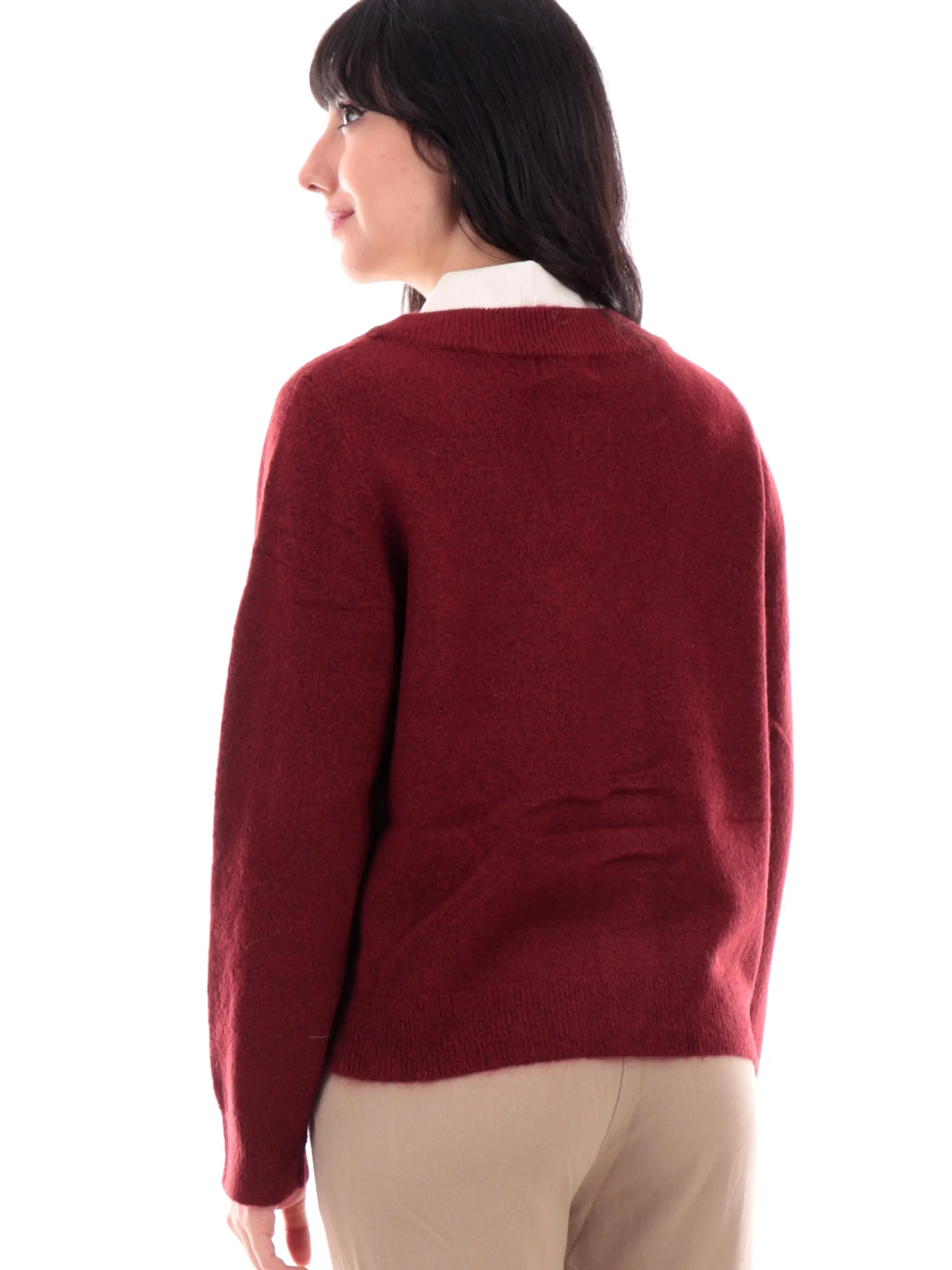 MOLLYBRACKEN Maglie*Maglione cardigan Molly Bracken bordeaux da donna scollo a V T1925CN