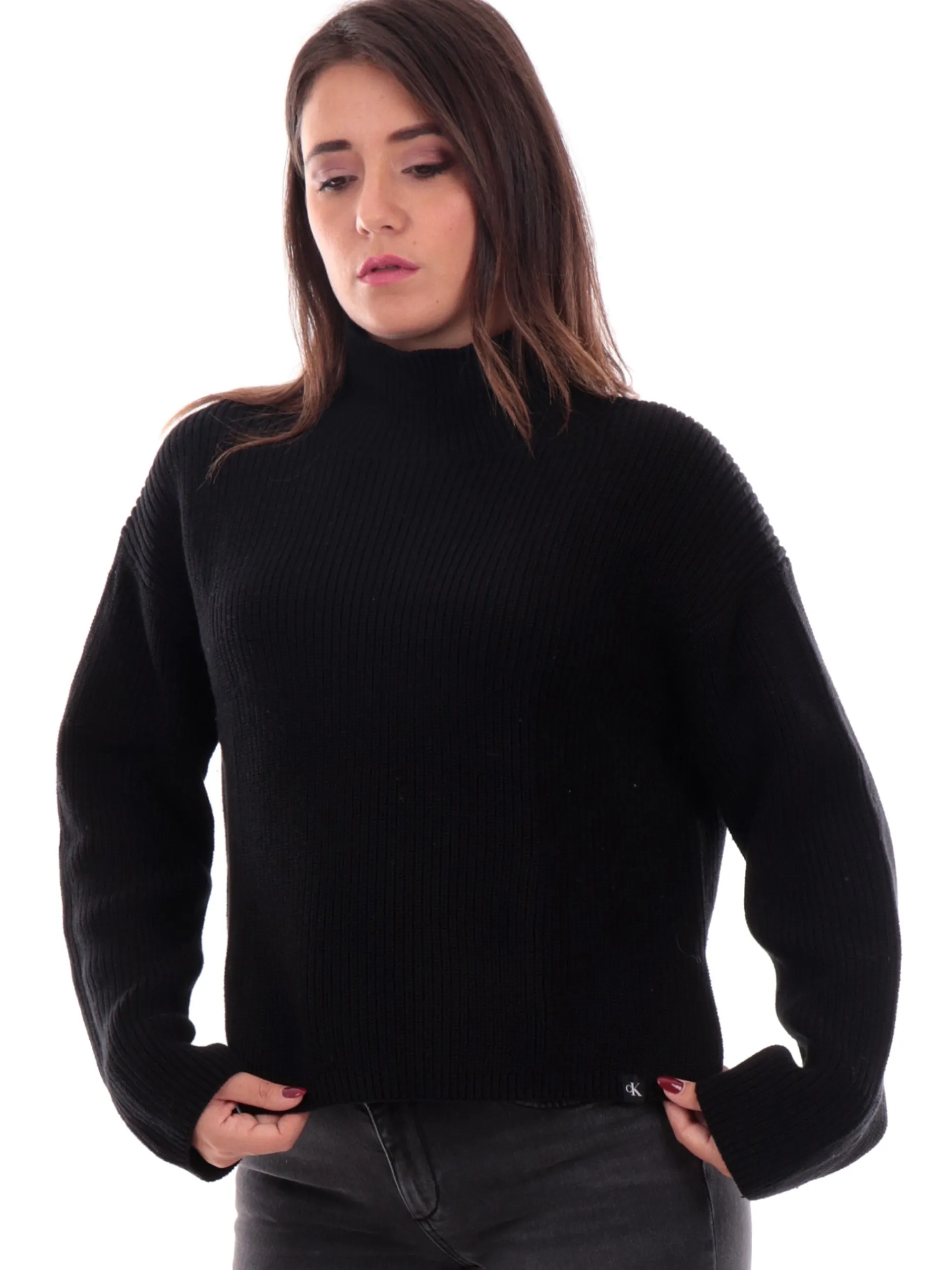 CALVIN KLEIN Maglie*Maglione collo alto nero da donna Chunky Loose J20J224227