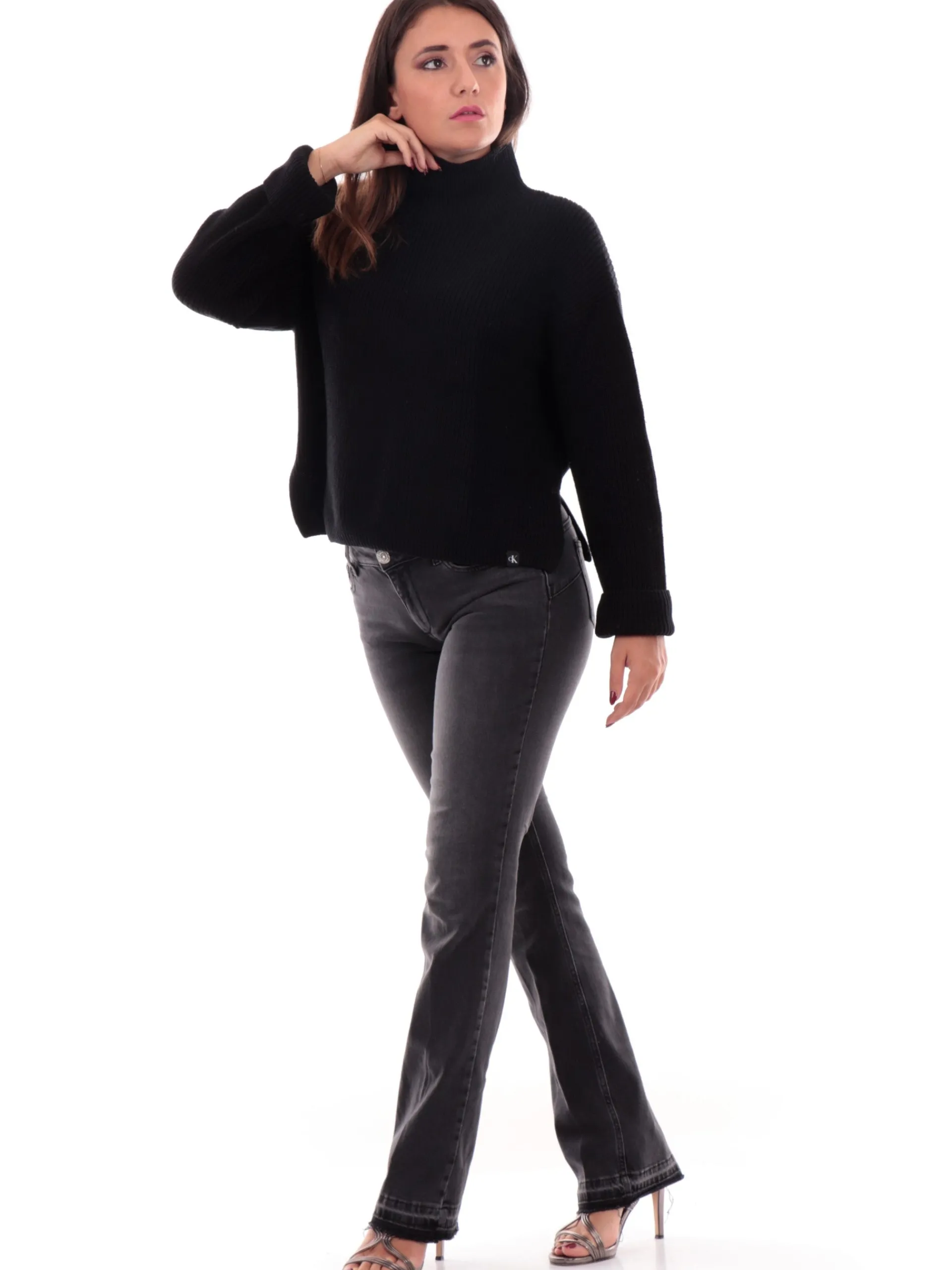 CALVIN KLEIN Maglie*Maglione collo alto nero da donna Chunky Loose J20J224227