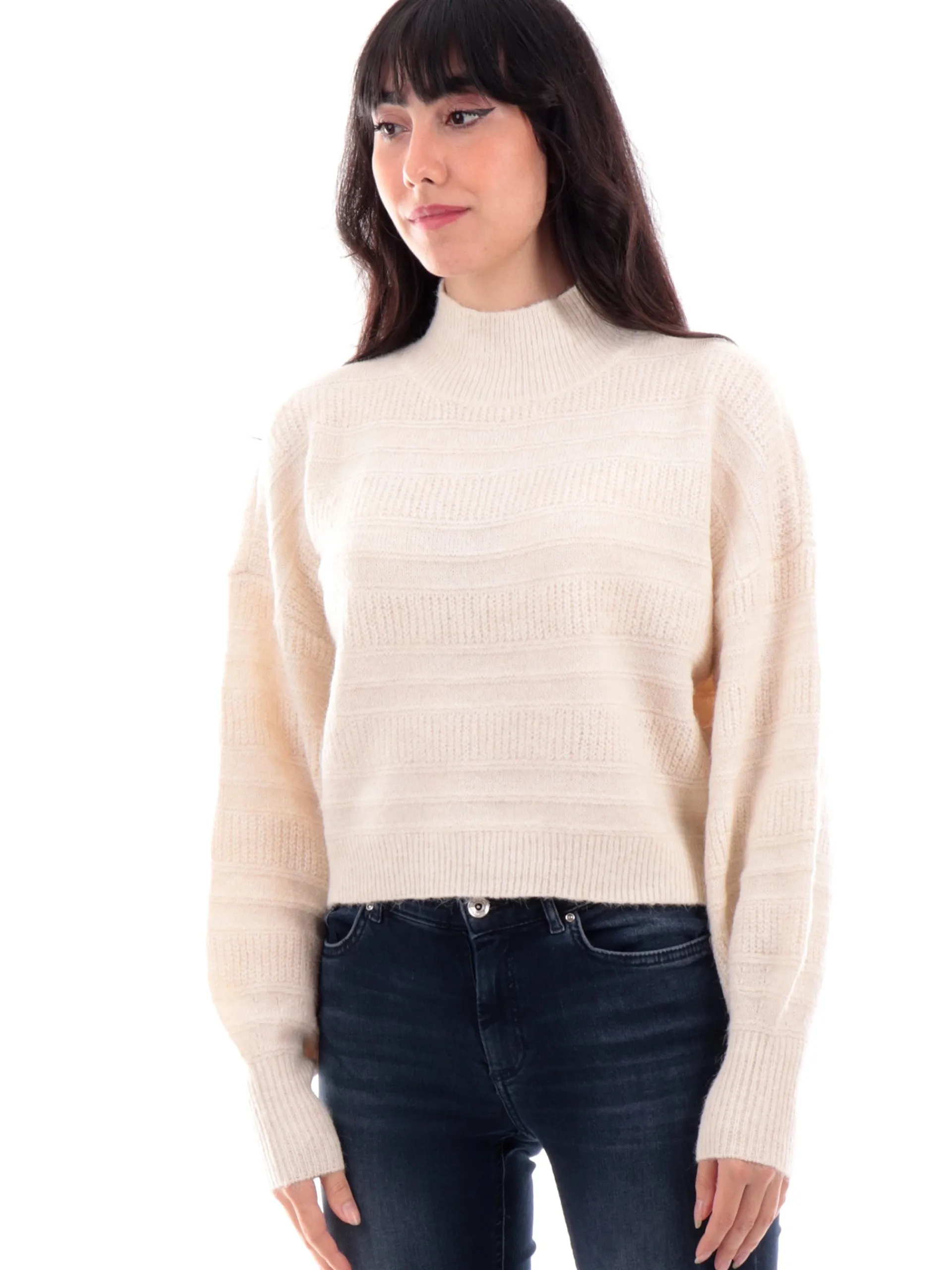 ONLY Maglie*Maglione collo alto beige da donna crop 15324278