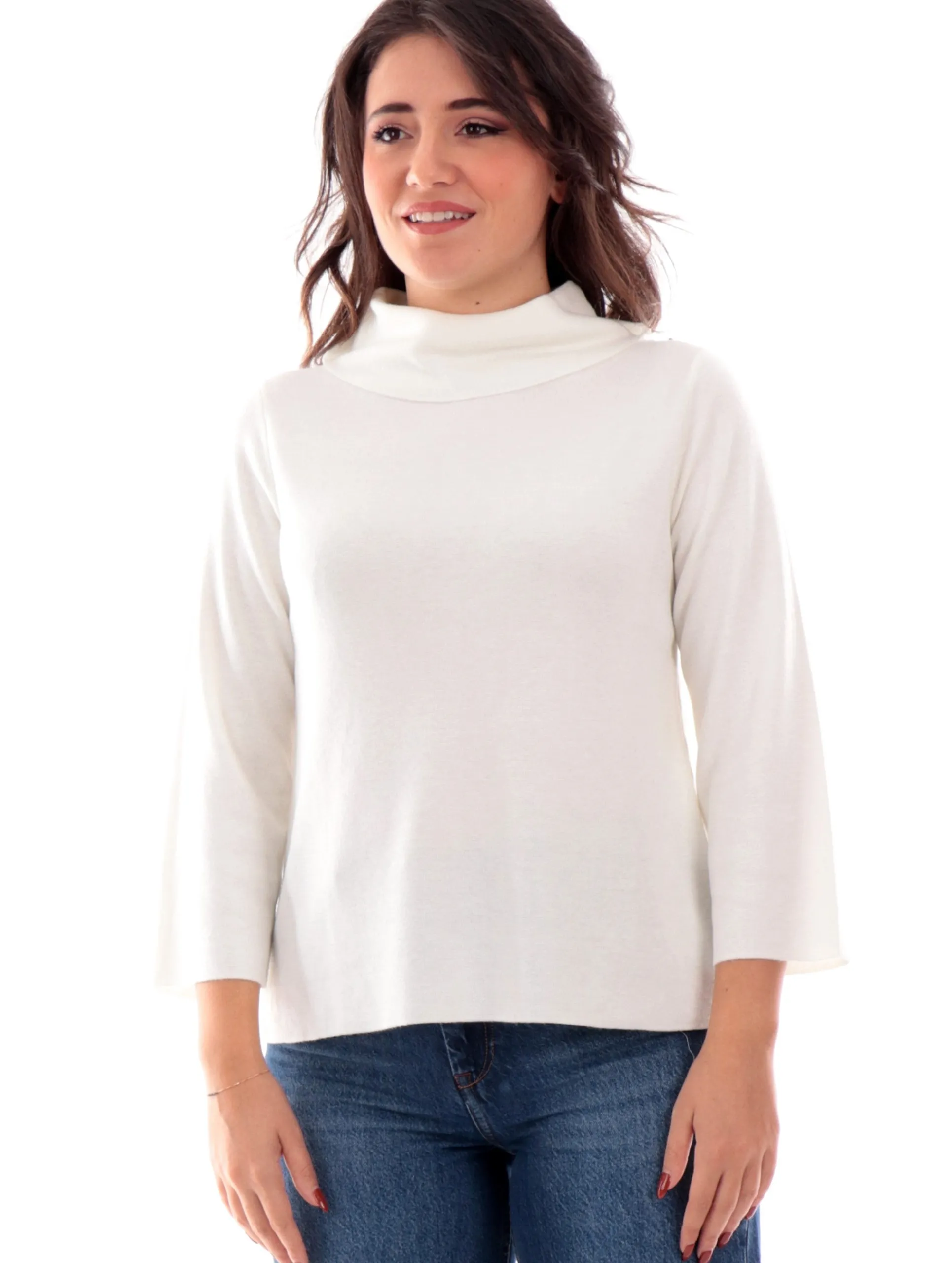 ANIS Maglie*Maglione collo cratere bianco da donna 245W1330