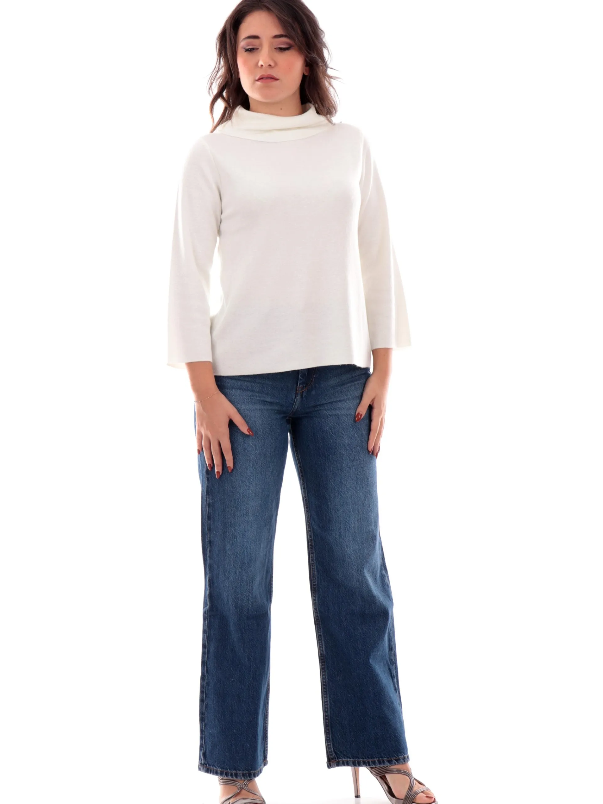 ANIS Maglie*Maglione collo cratere bianco da donna 245W1330