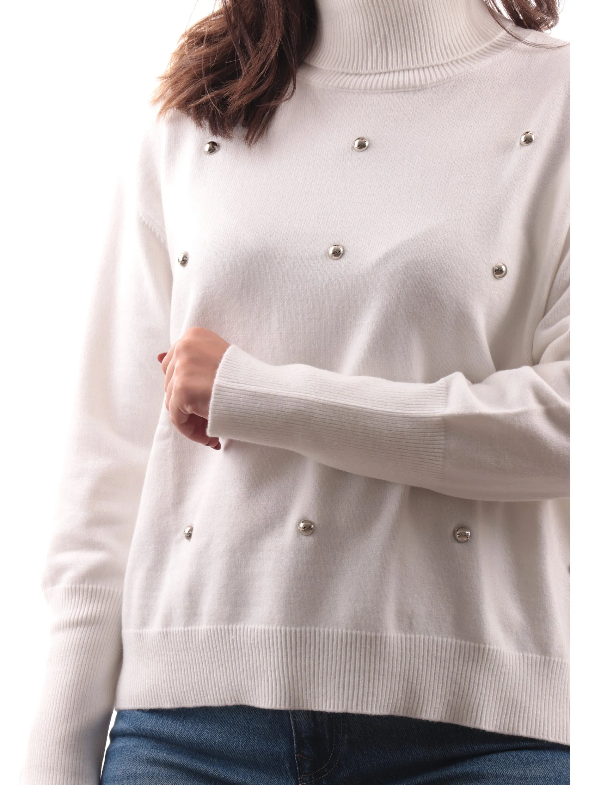 ANIS Maglie*Maglione dolcevita bianco da donna con borchie 245W6295