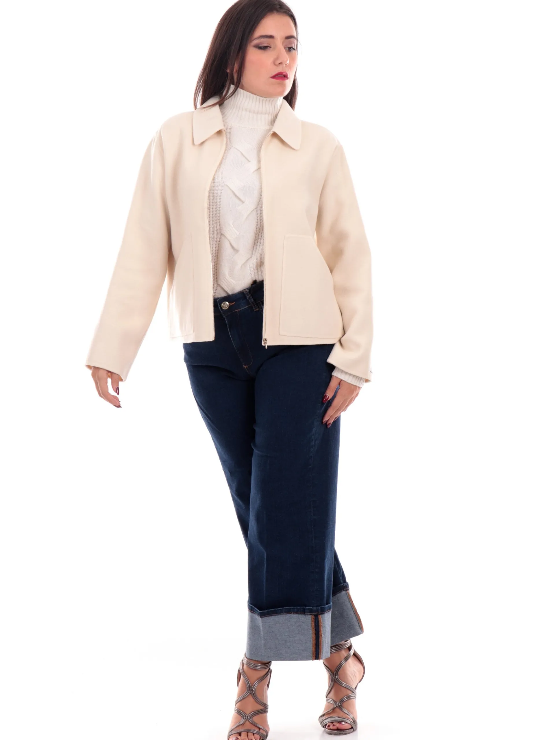 EMME MARELLA Maglie*Maglione dolcevita bianco da donna con intreccio SPIANO