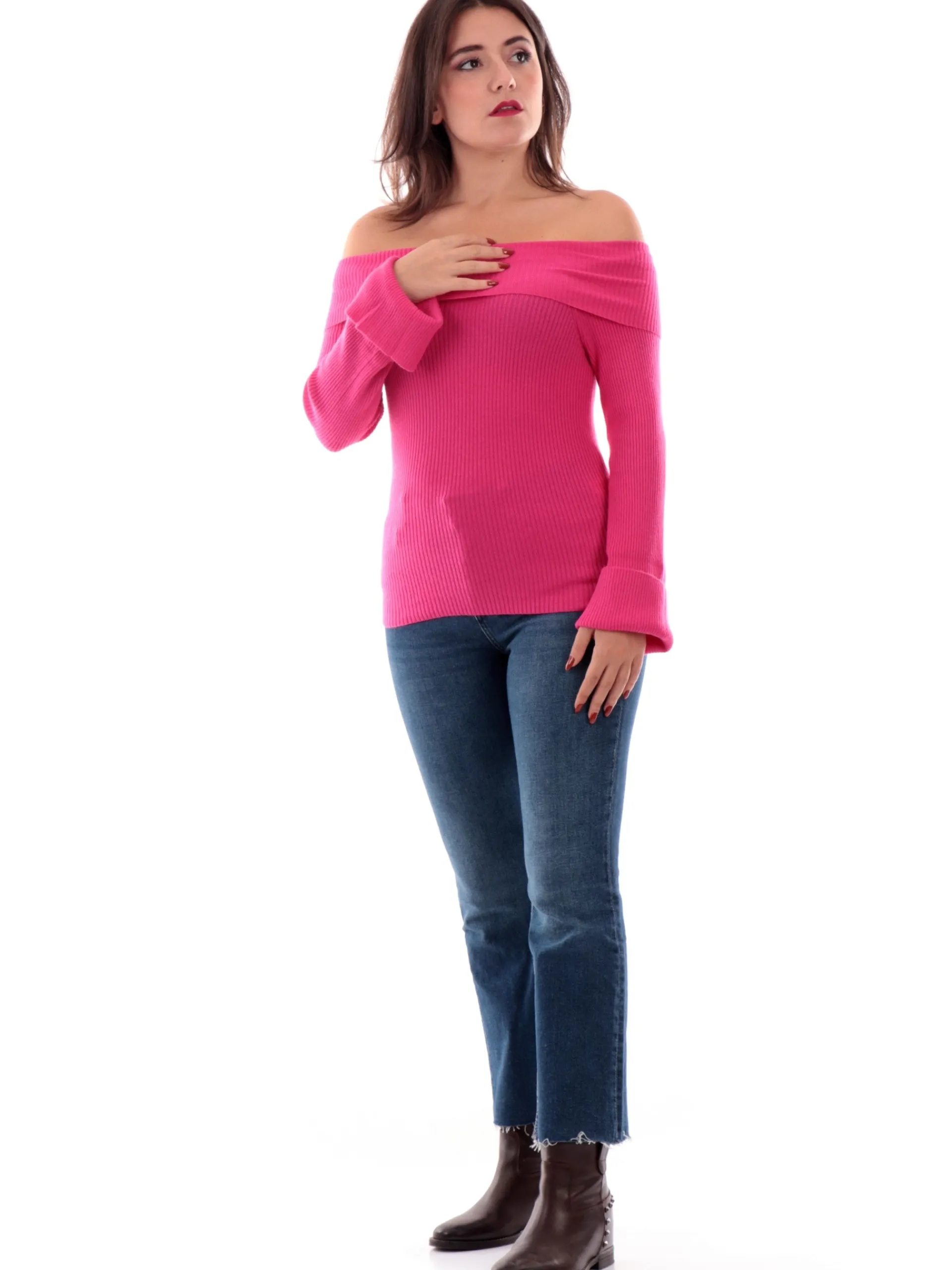 ONLY Maglie*Maglione dolcevita a costine fucsia da donna 15328246