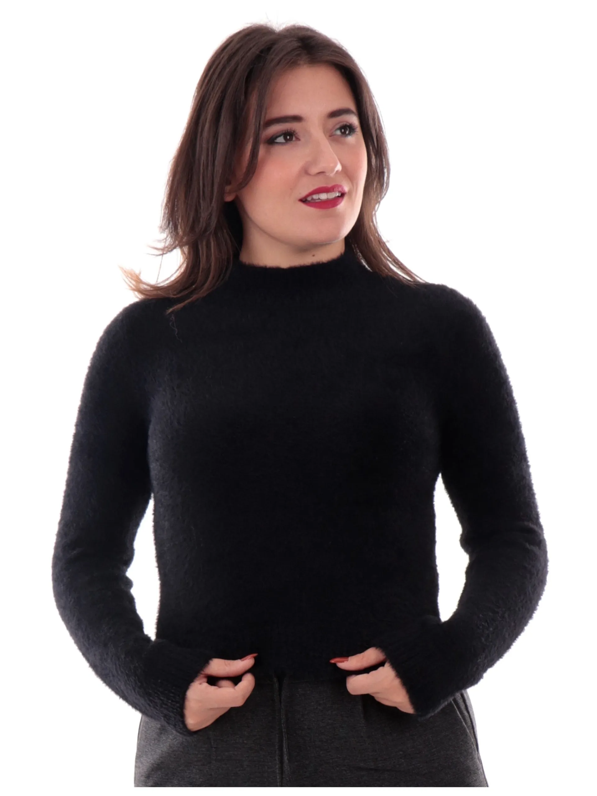 ONLY Maglie*Maglione dolcevita nero da donna pelliccia eco 15324205